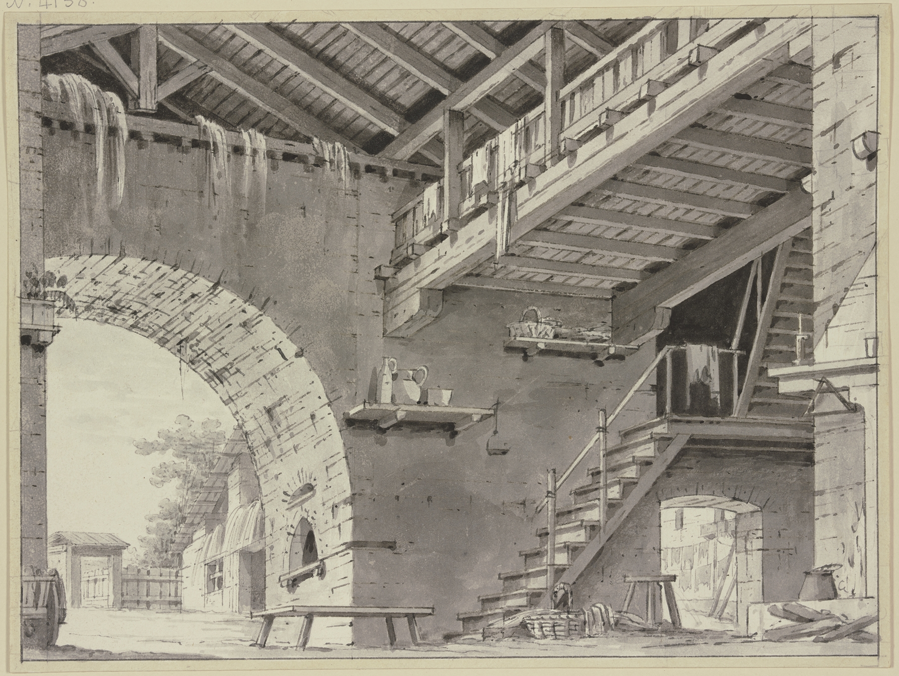 Vorhalle eines italienischen Bauernhauses by Giorgio Fuentes, realism, depicting a weathered doorway and nature.