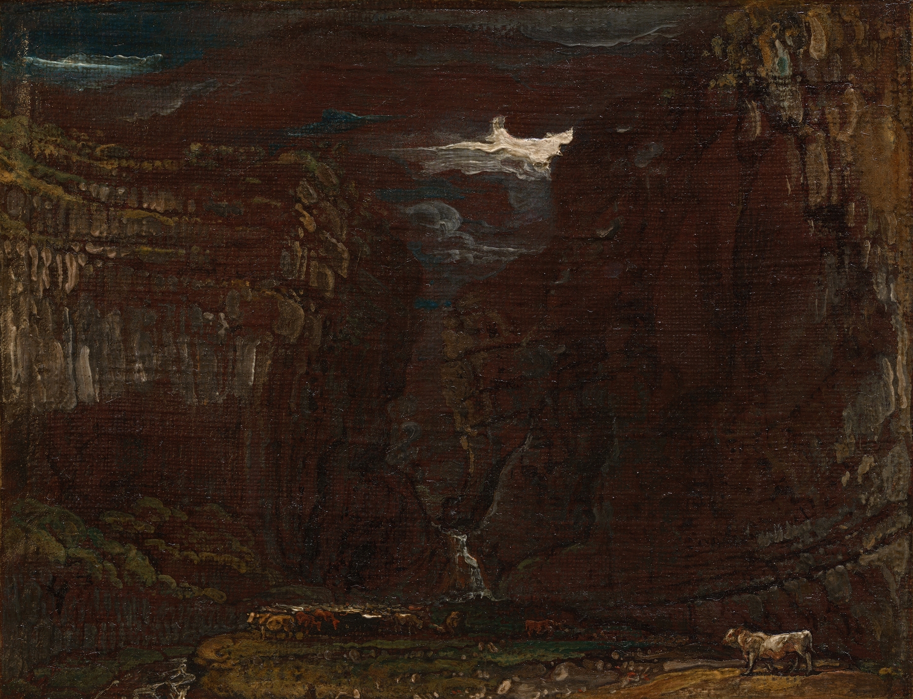 Sketch for ‘Gordale Scar’ by James Ward, depicting jagged cliffs and nature in pencil.