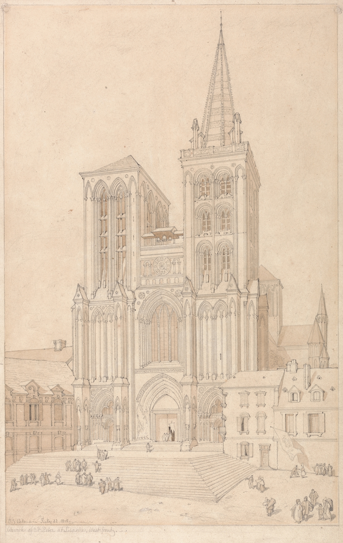 West front of St. Peter at Lisieux, Normandy, watercolor by John Sell Cotman