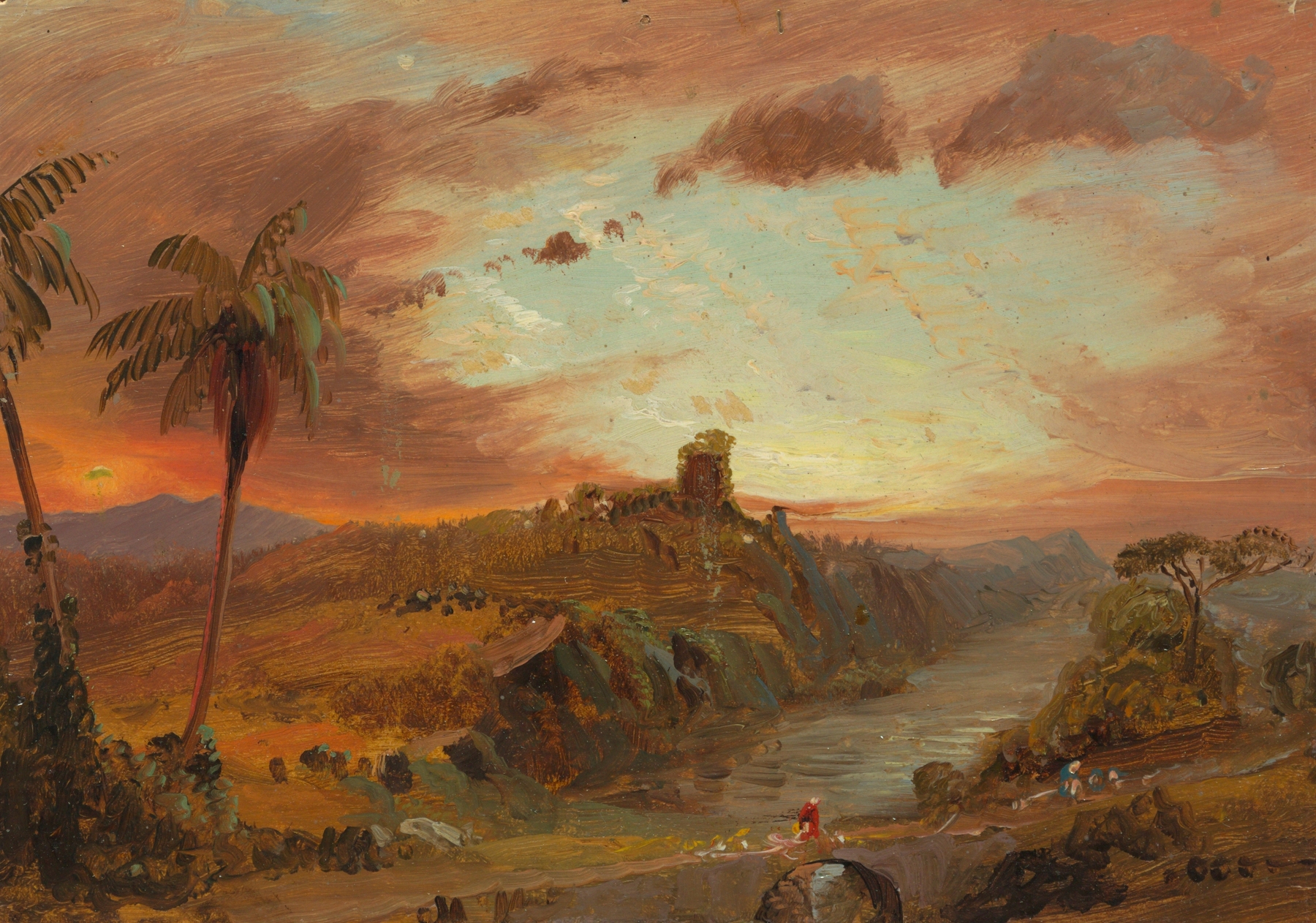 Study for ‘Imaginary S. American Landscape’ by Frederic Edwin Church, oil painting depicting a vibrant landscape.