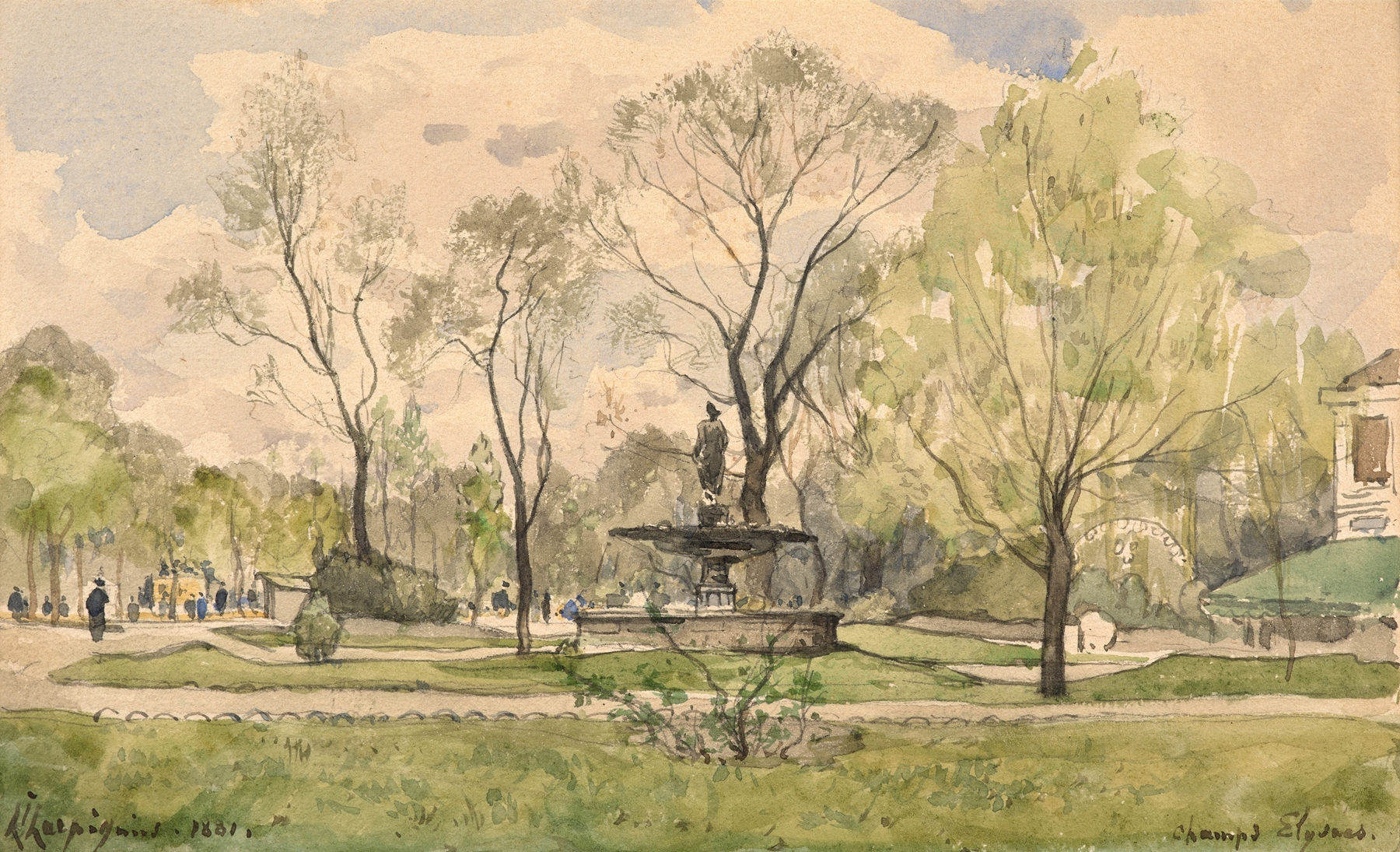 Landscape featuring the fountain of Diane by Henri-Joseph Harpignies, Impressionism