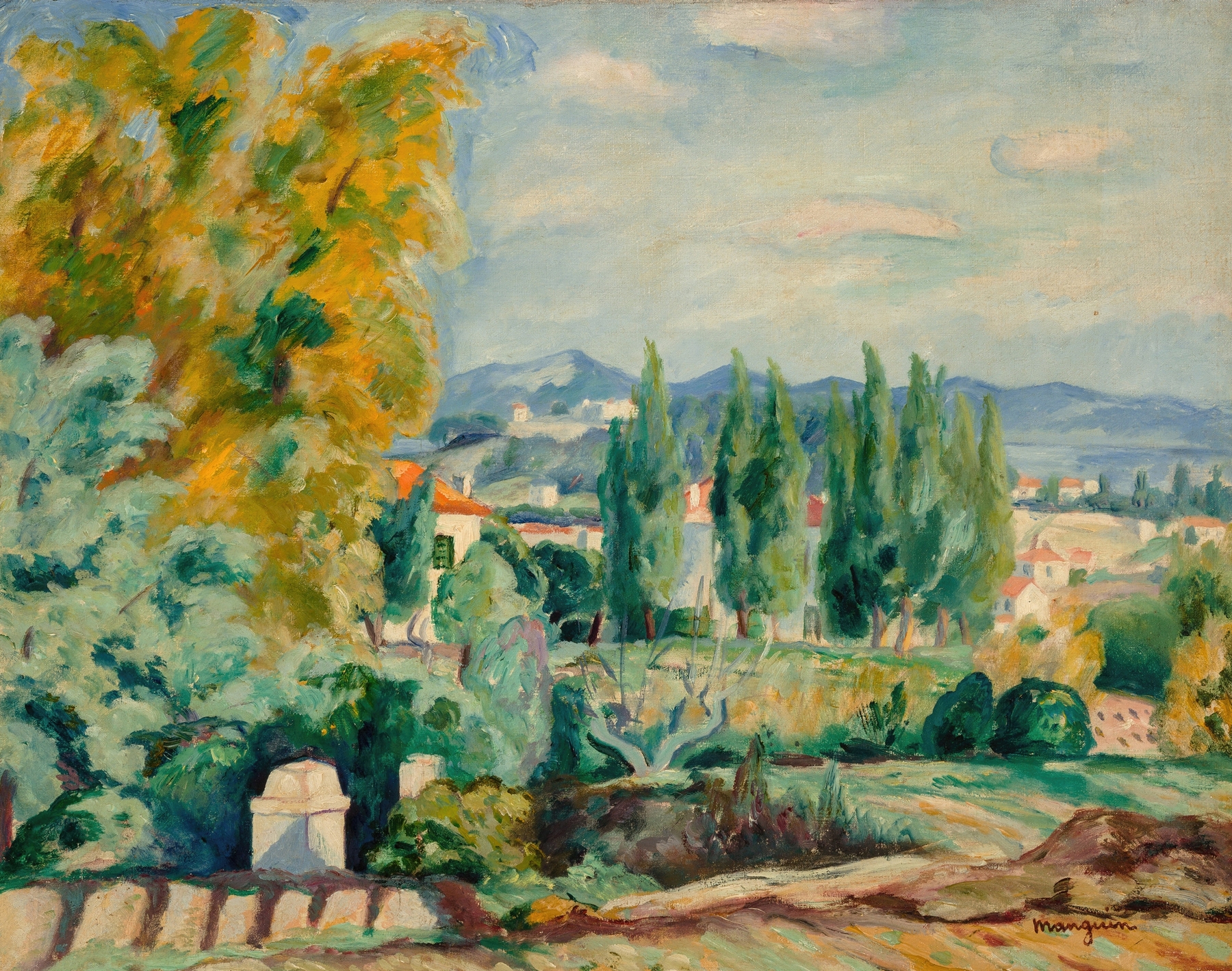 Paysage d’automne aux environs de Saint-Tropez by Henri Manguin, oil on canvas depicting an autumn landscape.