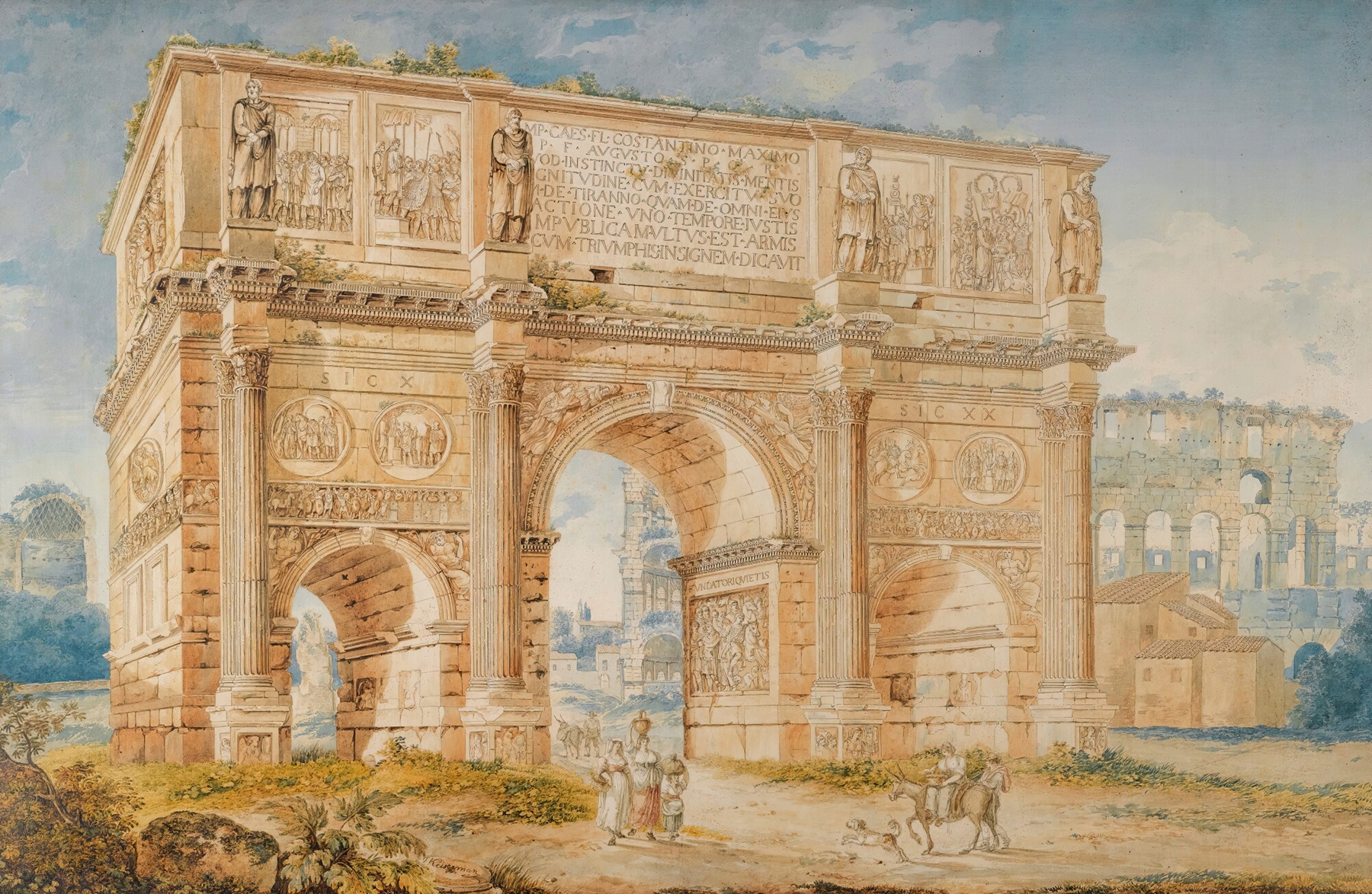 The Arch Of Constantine and Colosseum, oil painting by Franz Kaisermann