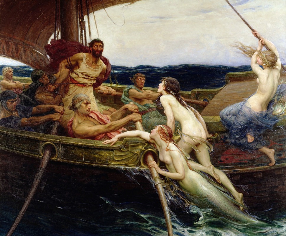 Herbert James Draper's painting depicts Ulysses resisting the Sirens' call.