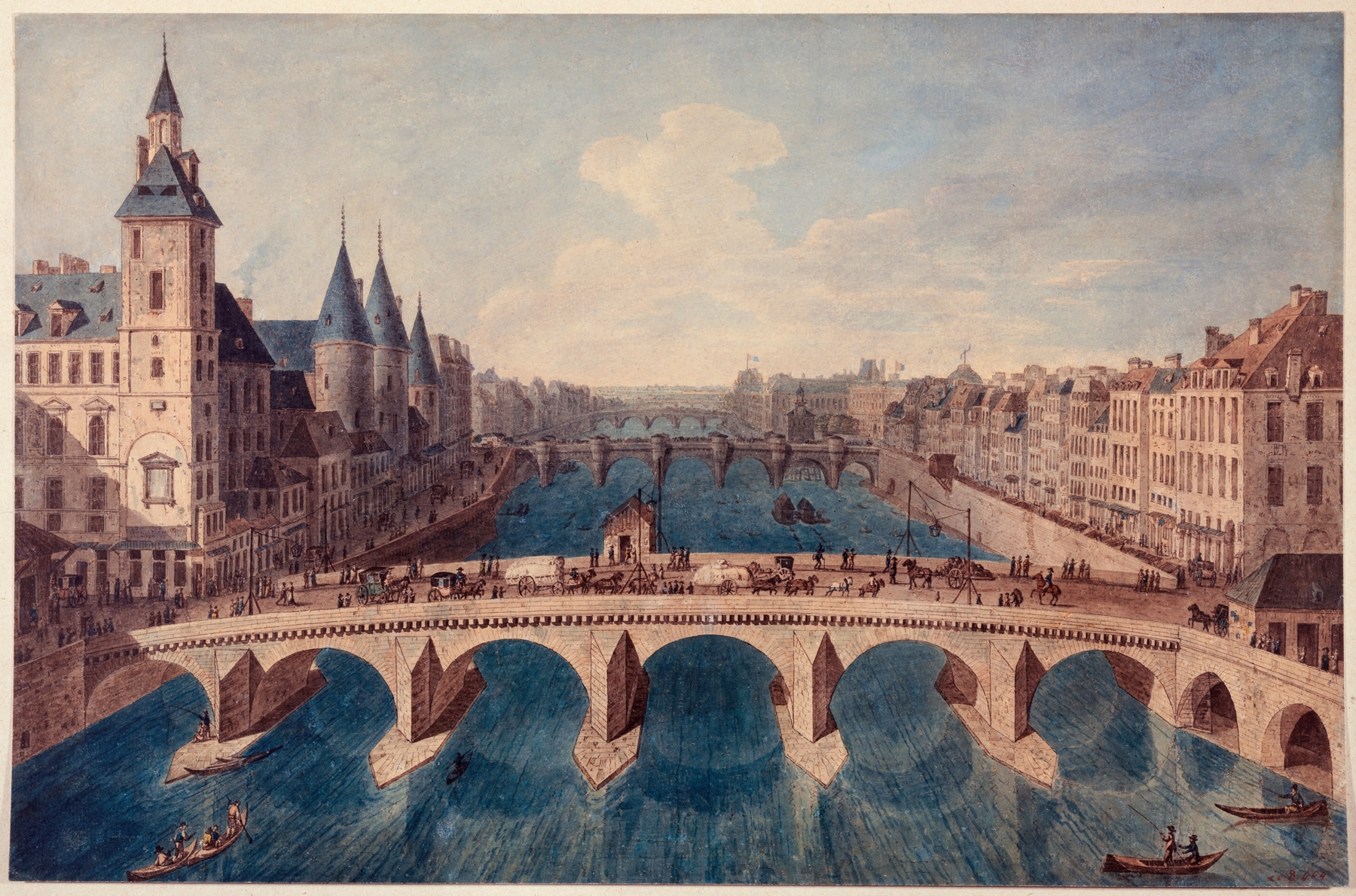 Le Pont au Change, le palais (conciergerie) et la Seine vers l’aval by Angelo Garbizza, medium unknown