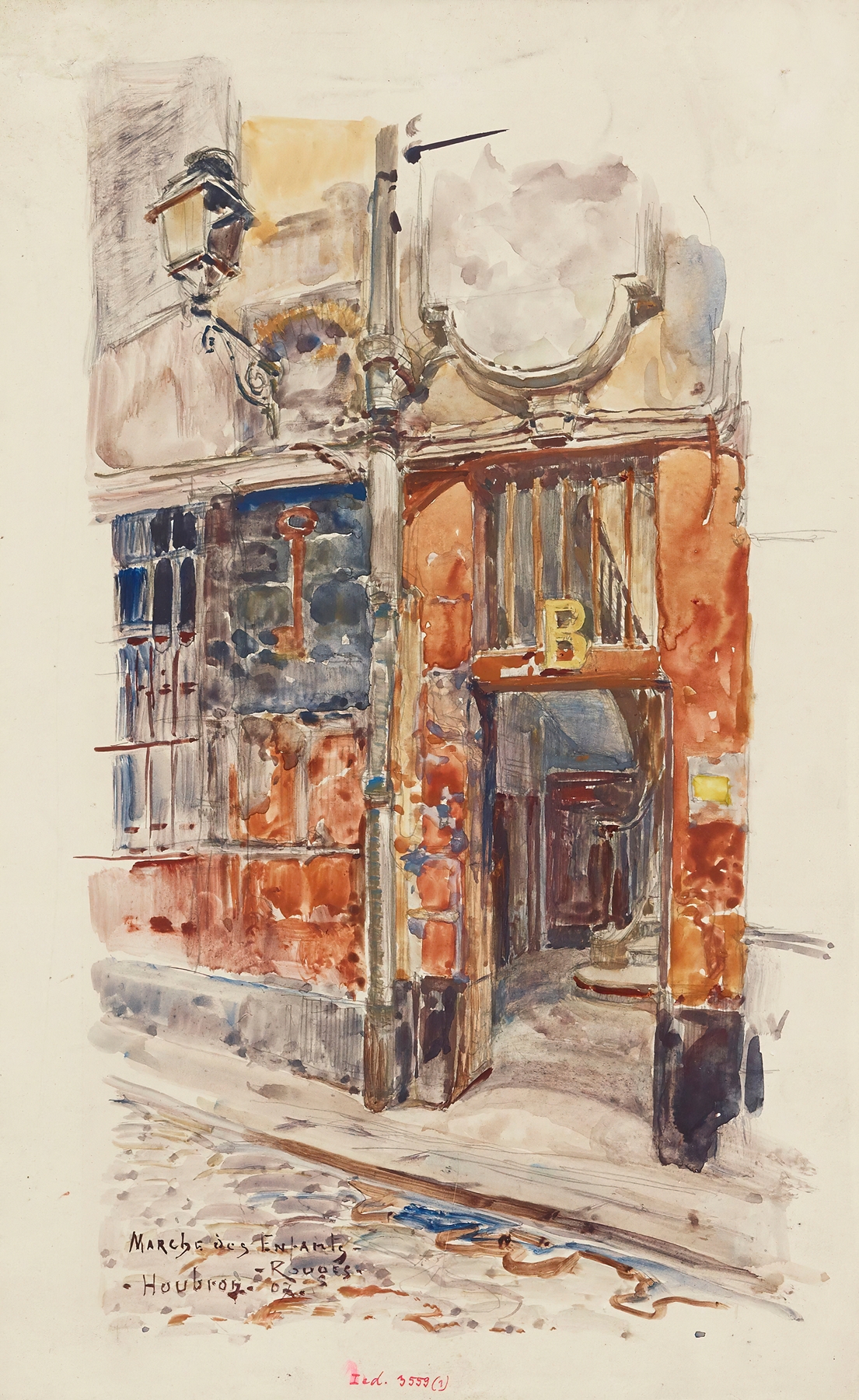 Entrée escalier B du Marché des Enfants-Rouges, oil on canvas by Frédéric Houbron