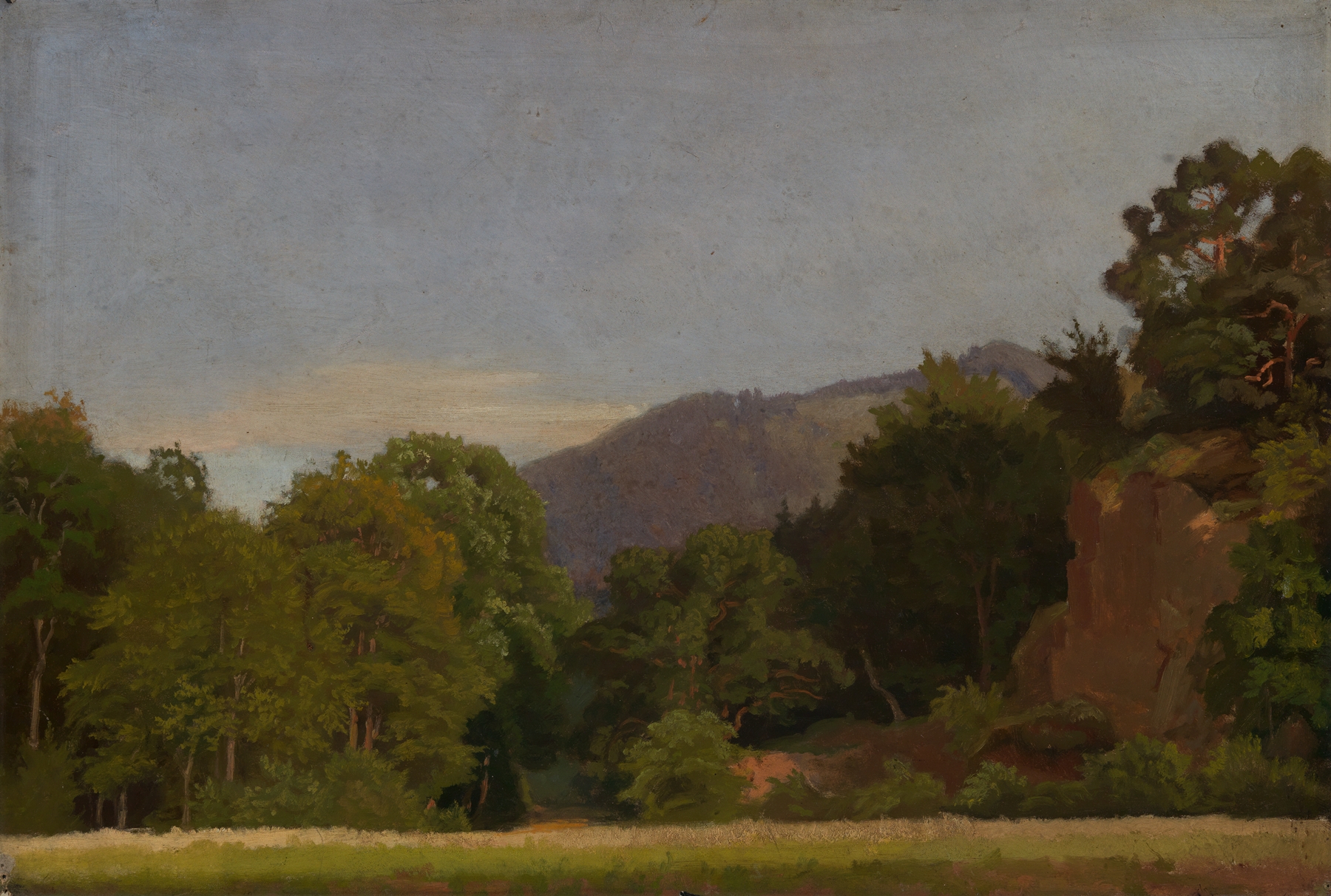 Landscape featuring a meadow and forest by Emil Lugo, ca 1860