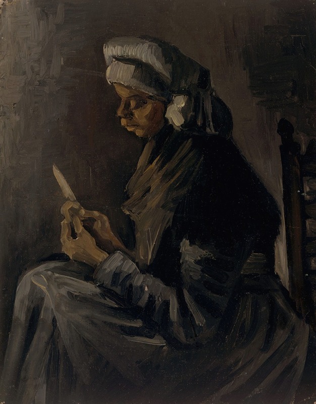 Vincent van Gogh's 'The Potato Peeler' depicts a woman peeling potatoes in a rustic setting.