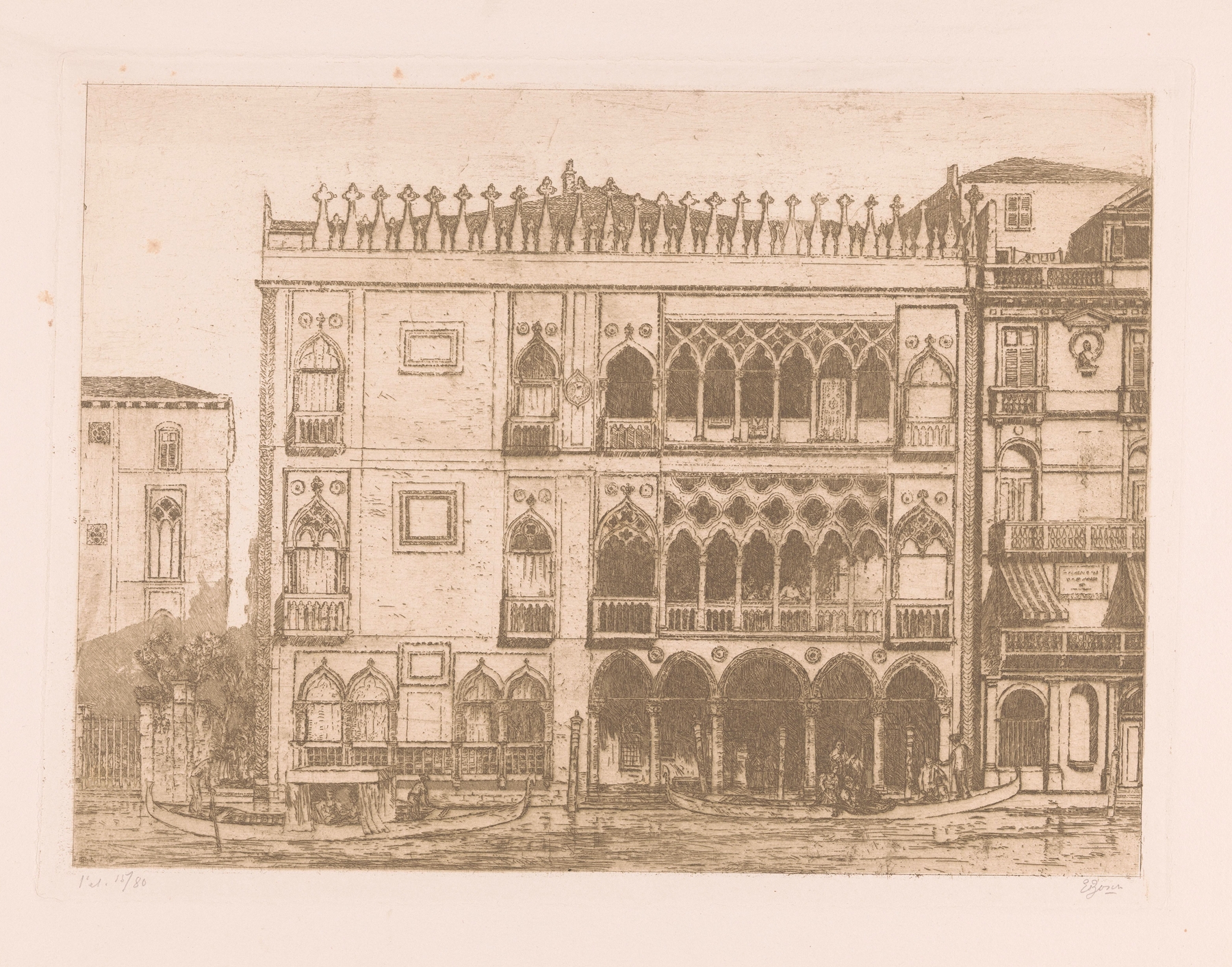 Ca’ d’Oro in Venetië by Etienne Bosch, depicting a Venetian palazzo in an unknown medium.
