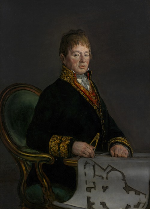 Portrait of Don Juan Antonio Cuervo by Francisco de Goya showcases a distinguished figure in a dark setting.