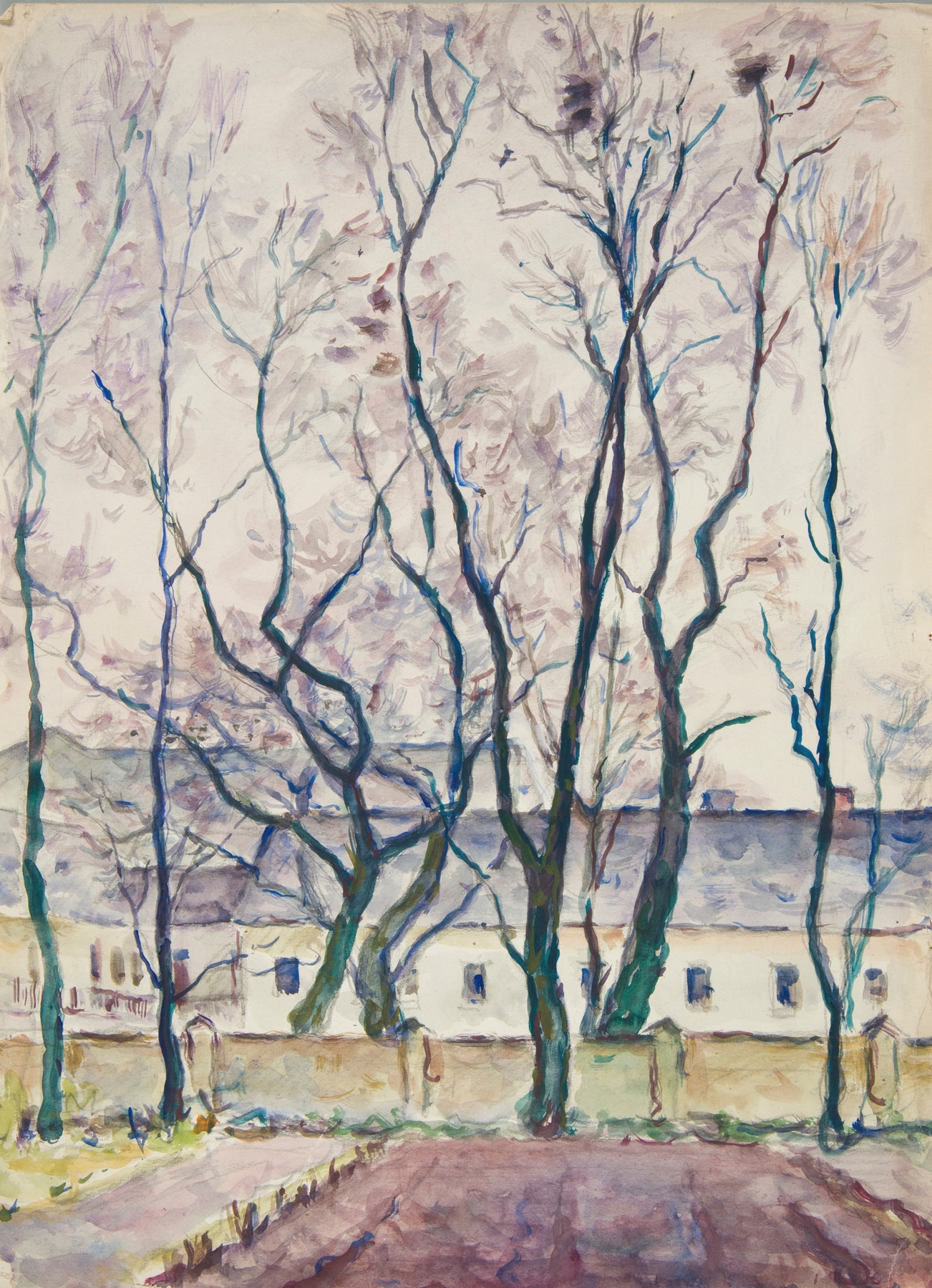 Landscape with trees and architectural ensemble by Ivan Ivanec, medium unknown.