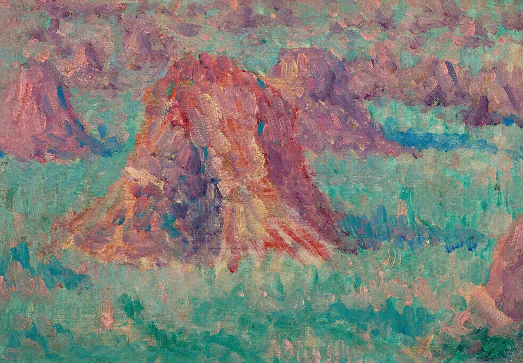 Corn Stooks, Poland by Robert Polhill Bevan, oil on canvas depicting golden stooks in a sunlit landscape