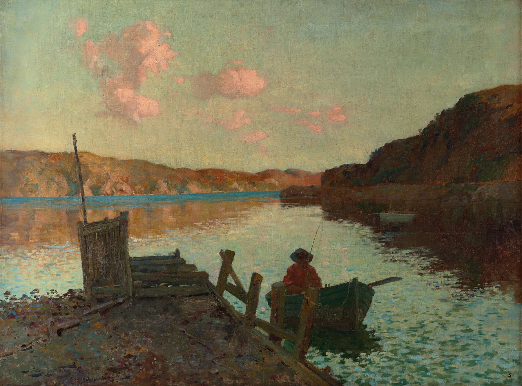 Evans Bay oil painting by James Nair, depicting gentle waves and soft blue hues