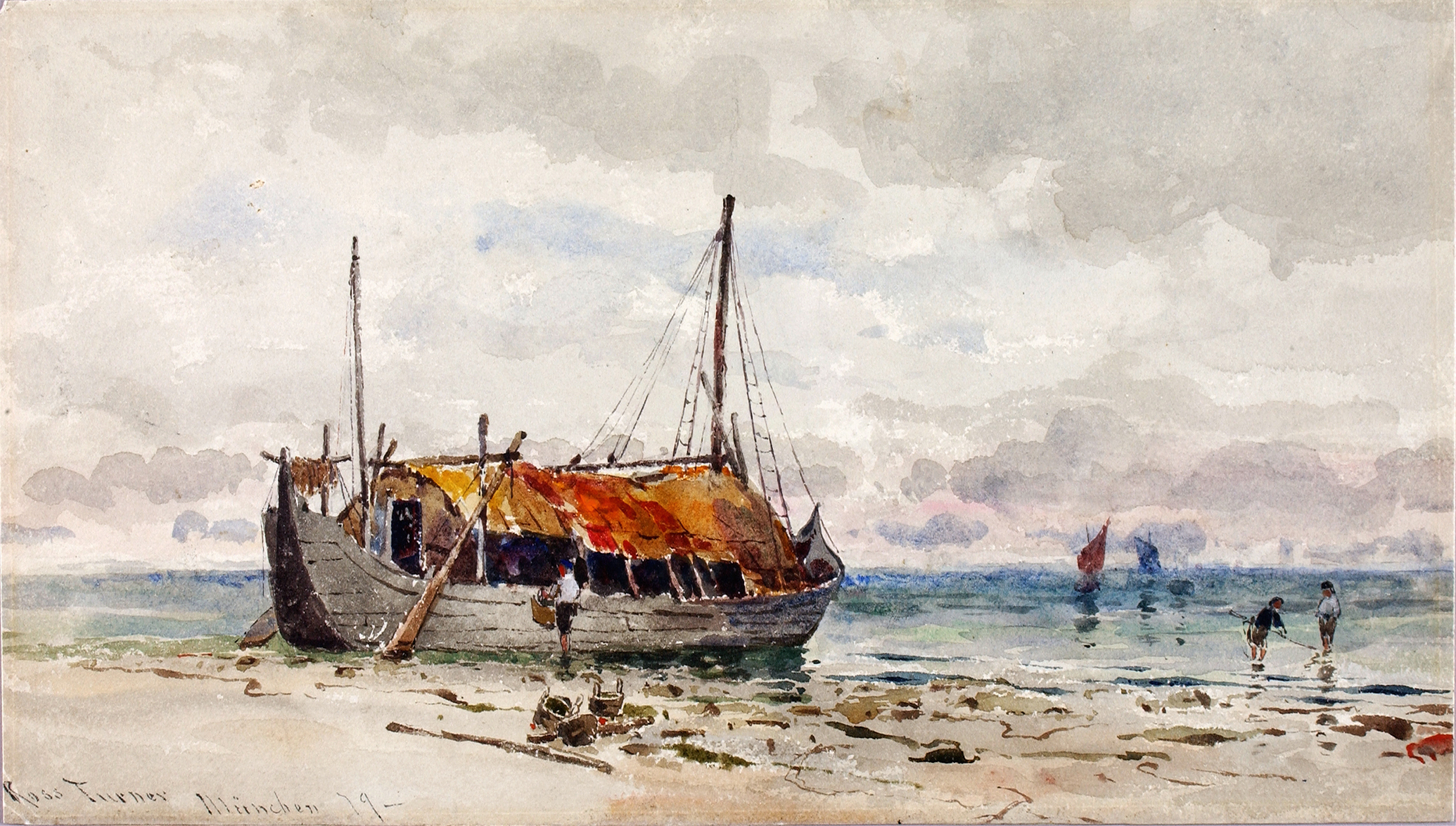 The Mussel Gatherers by Ross Sterling Turner, oil painting depicting figures gathering mussels