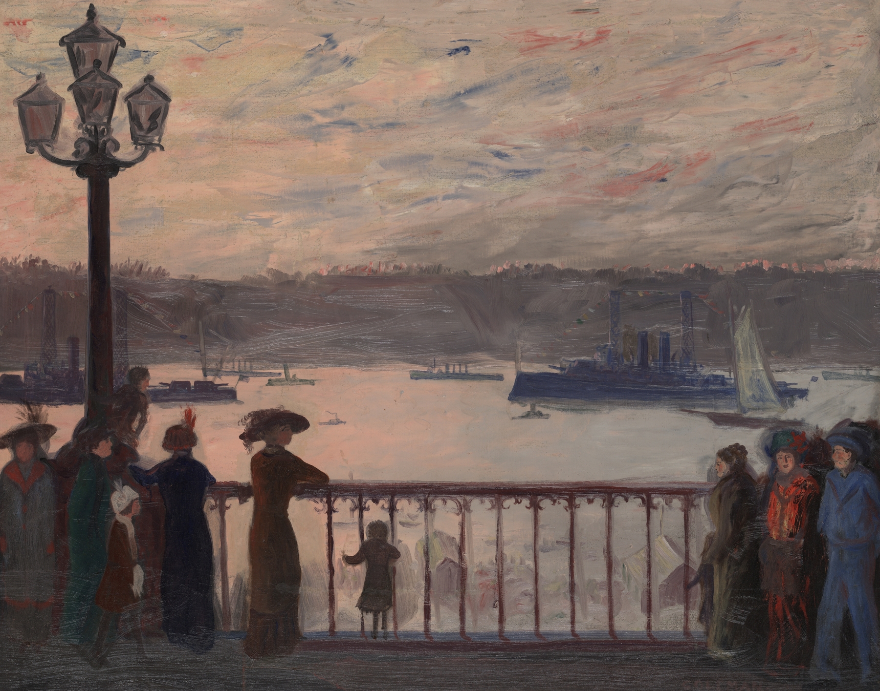 Marine scene with boats on calm waters by Glenn O. Coleman, 1913