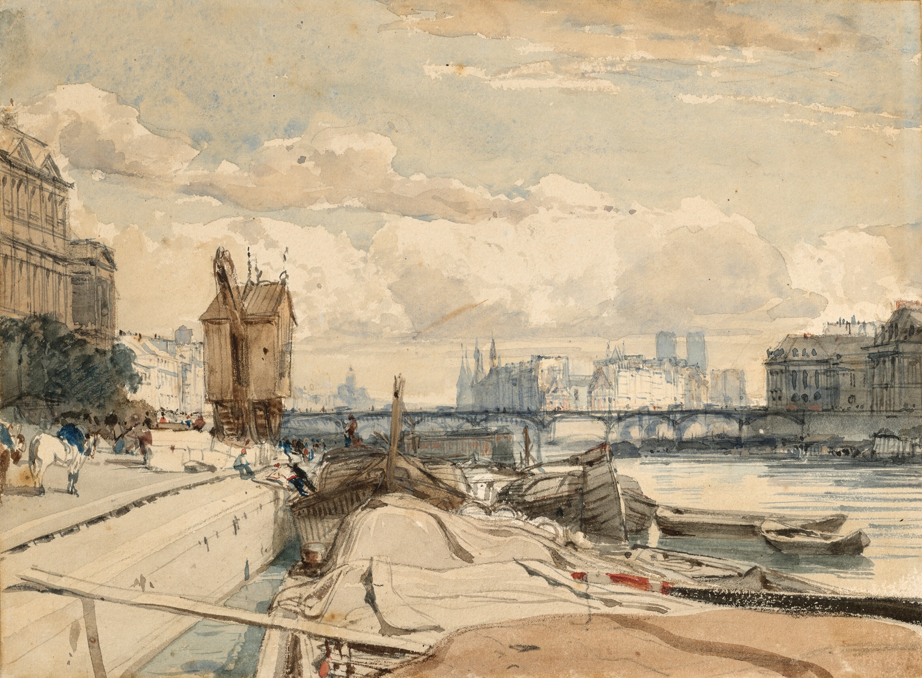 View of the Pont des Arts and Île de la Cité from the Quai du Louvre, Paris, by Thomas Shotter Boys, public domain