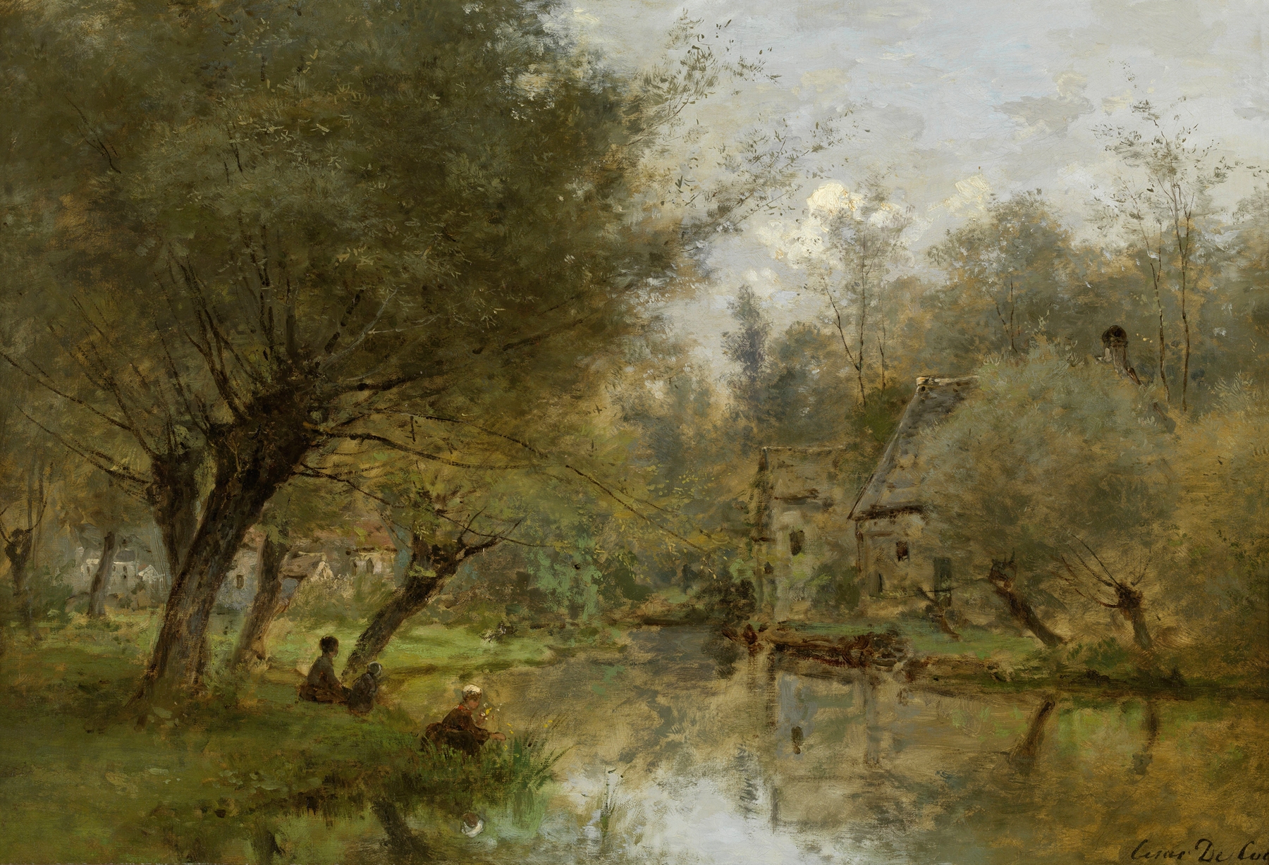 Landscape near Saint-Germain-en-Laye by César De Cock, oil painting depicting rolling hills and a soft blue sky.