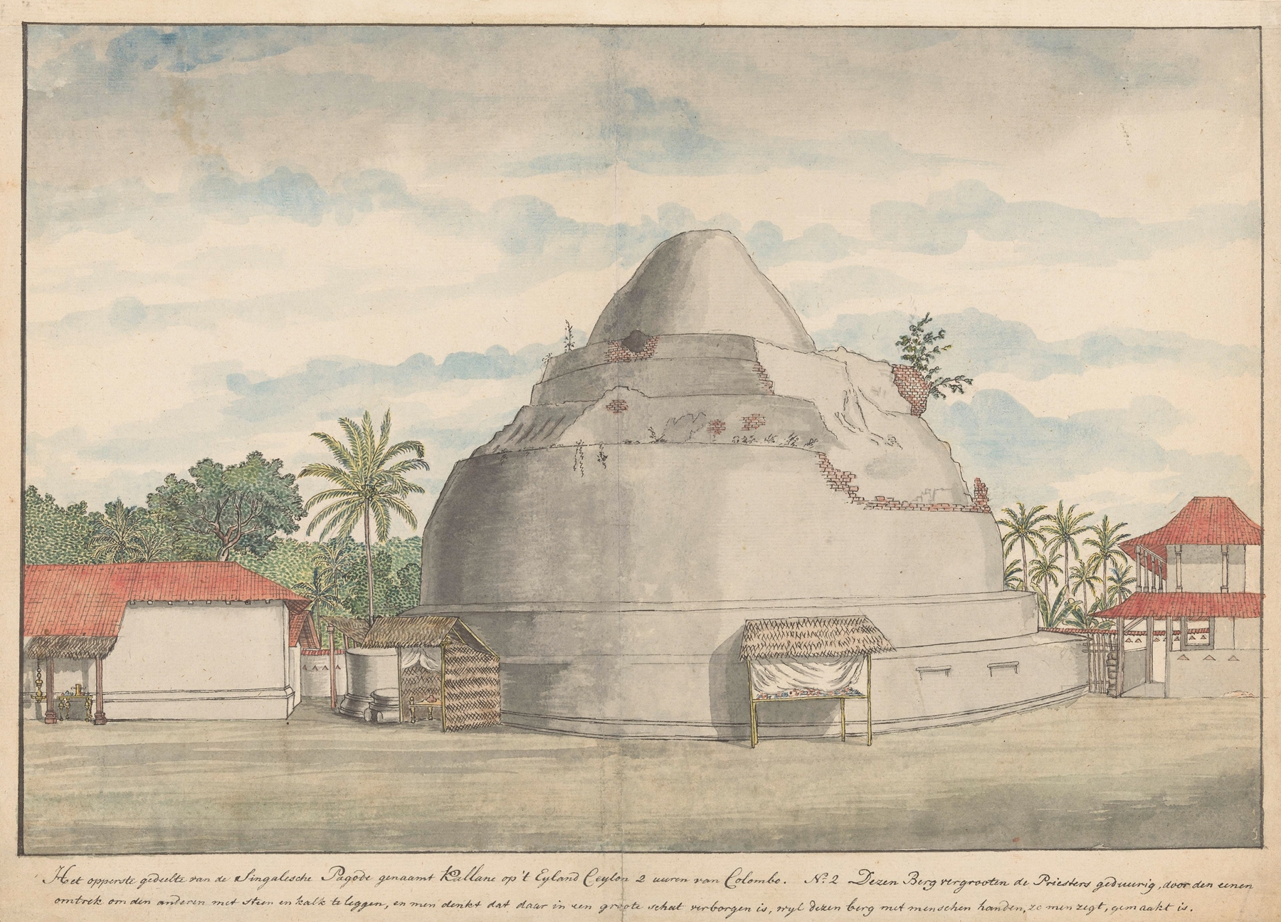 Kalyani stupa op Ceylon by Jan Brandes, depicting a stupa in serene landscape, medium unknown.