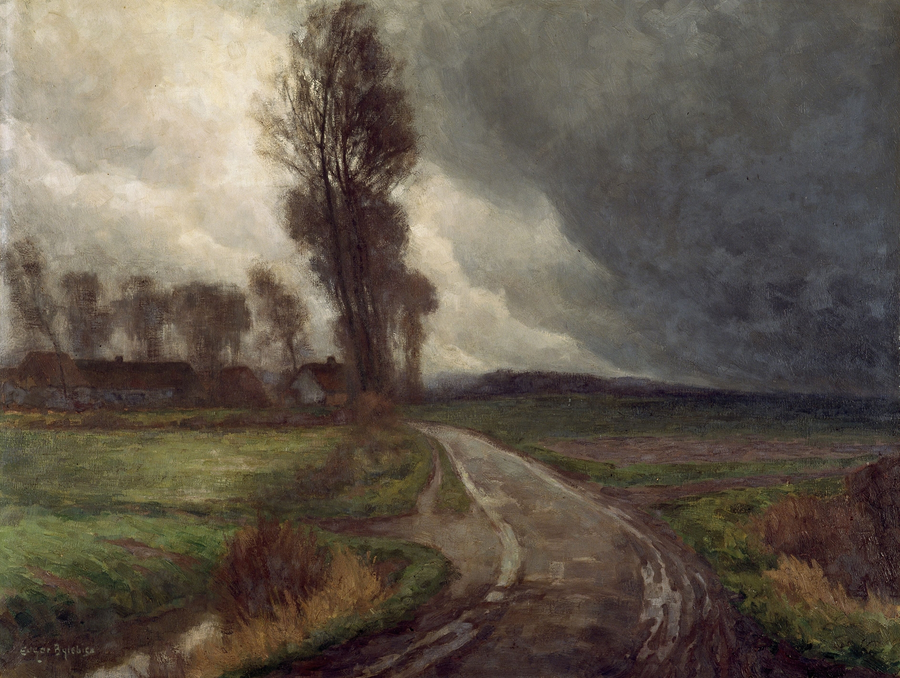 Post-Impressionism landscape by Edgar Bytebier, depicting a solitary tree in winter.
