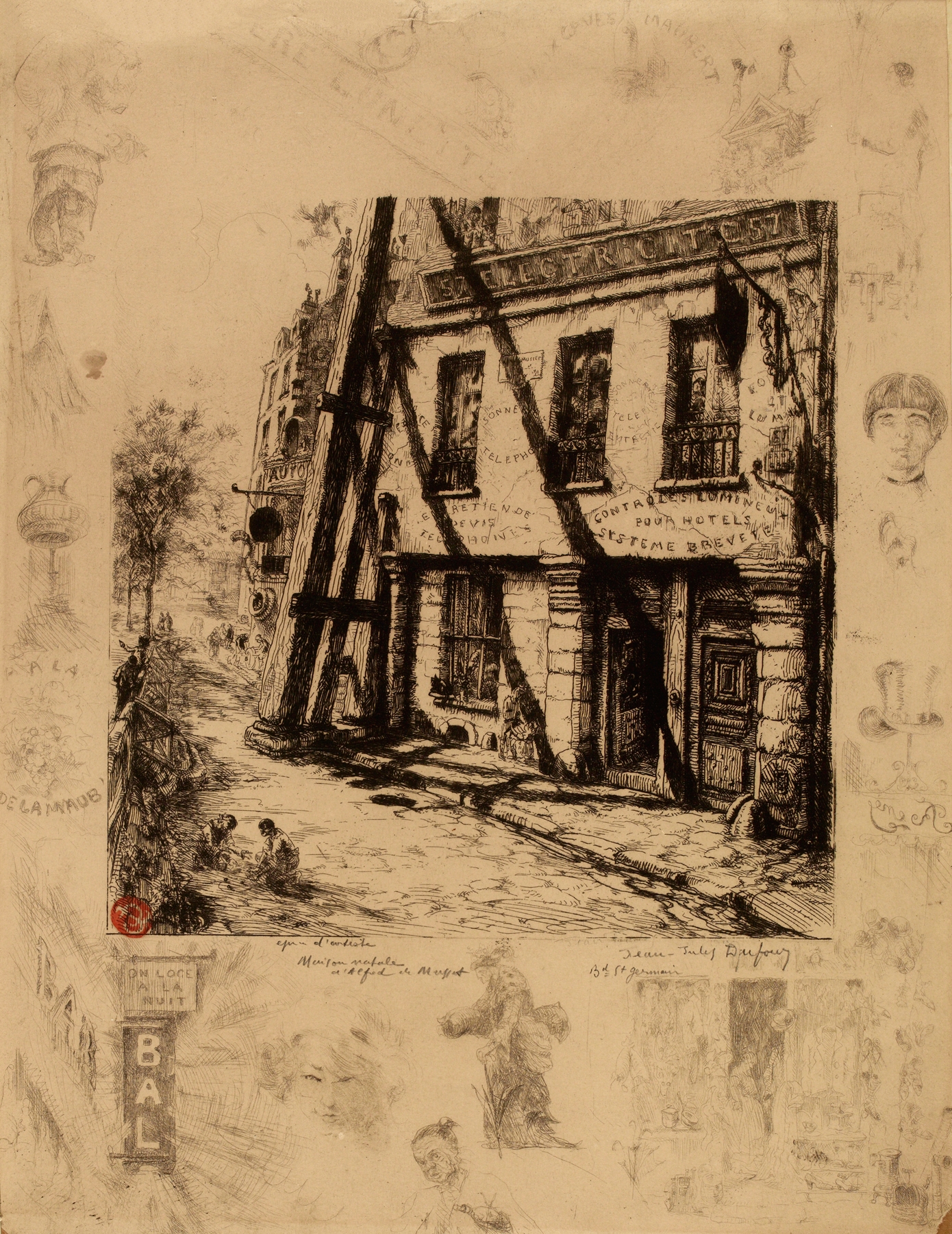 Maison natale de Musset by Jean-Jules Dufour, oil on canvas depicting a house at dusk.