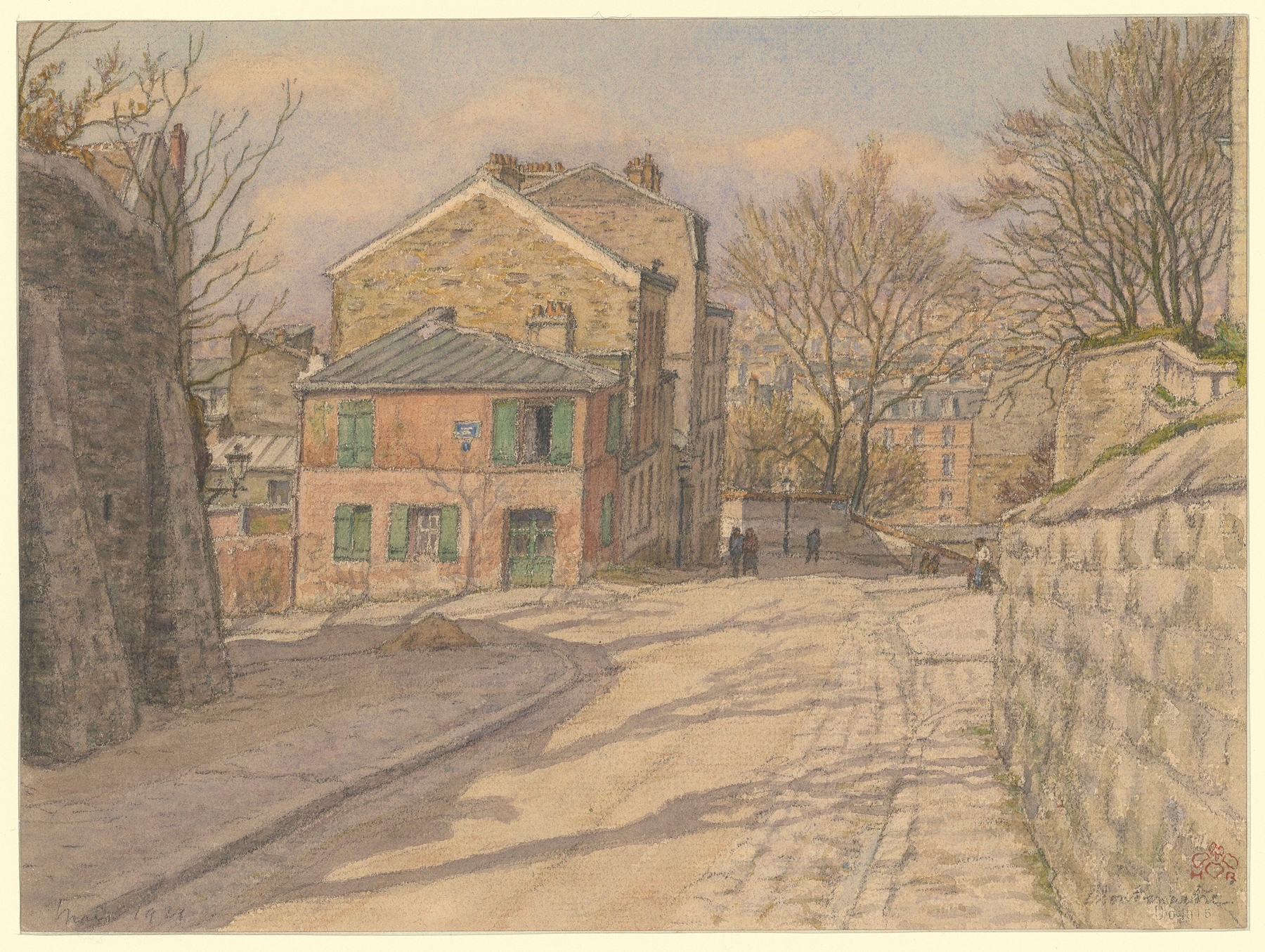 Watercolour by Henri Rivière depicting a Montmartre street at dawn