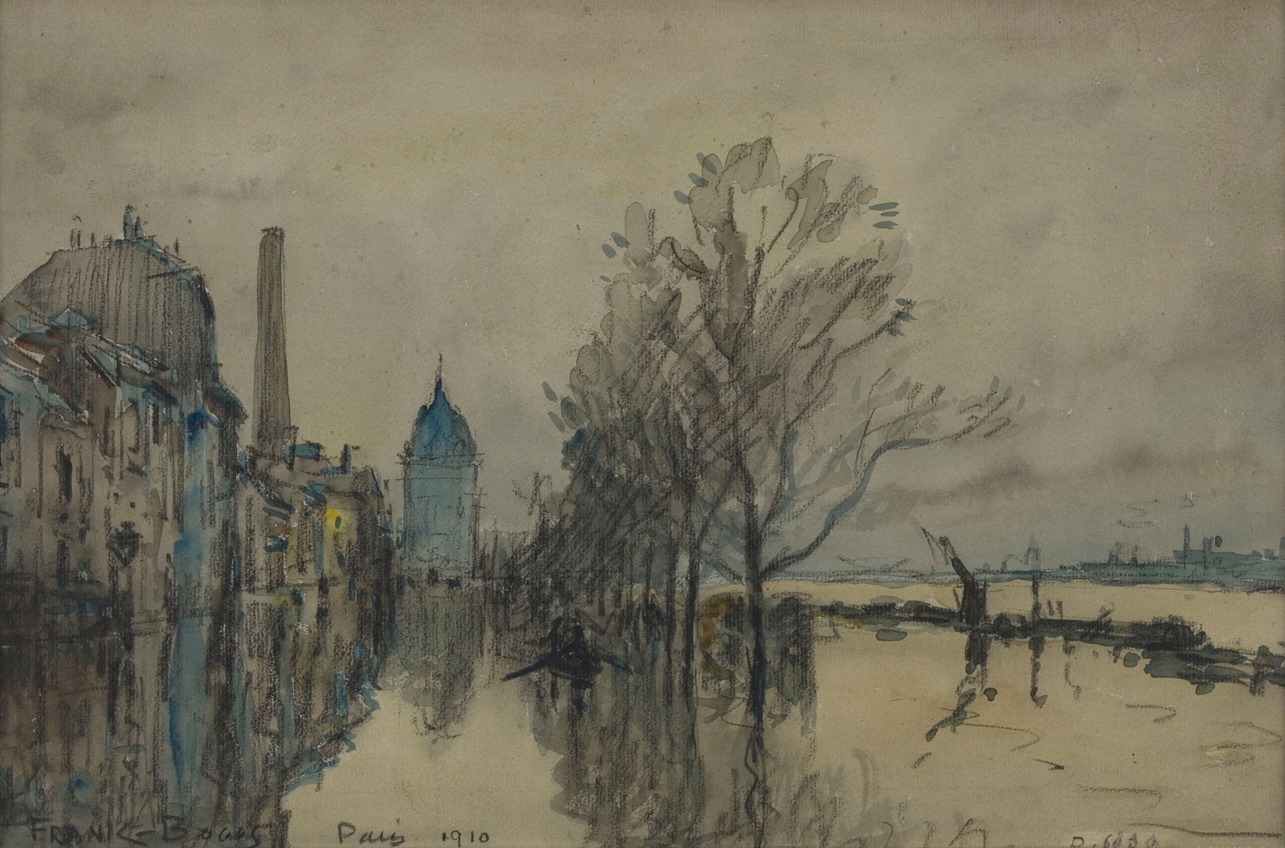 Vue de la Seine pendant les inondations, oil on canvas by Frank Myers Boggs