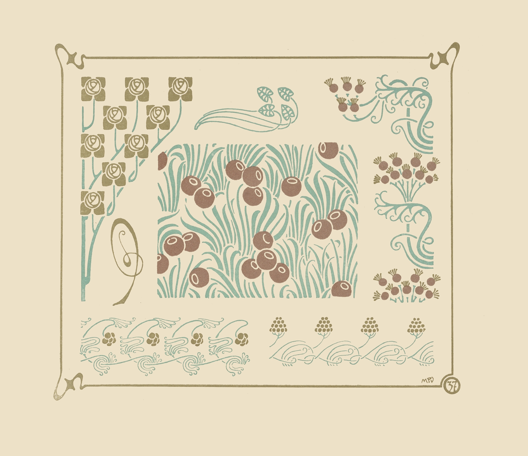 Abstract design based on berries and flower buds, by Maurice Pillard Verneuil, public domain