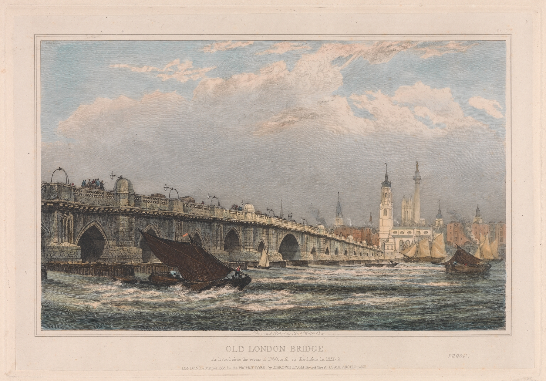 Old London Bridge after the Repair of 1700 until 1831, by Edward William Cooke, public domain
