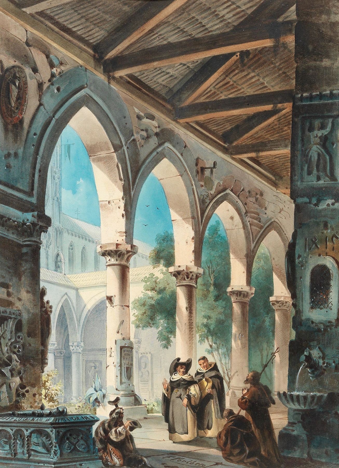 Mönche im Kreuzgang, by Friedrich Perlberg, public domain