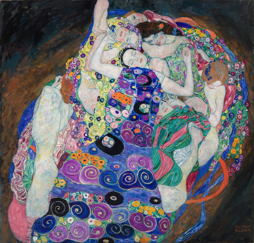 Gustav Klimt's 'Die Jungfrau' features a serene depiction of the Virgin Mary.