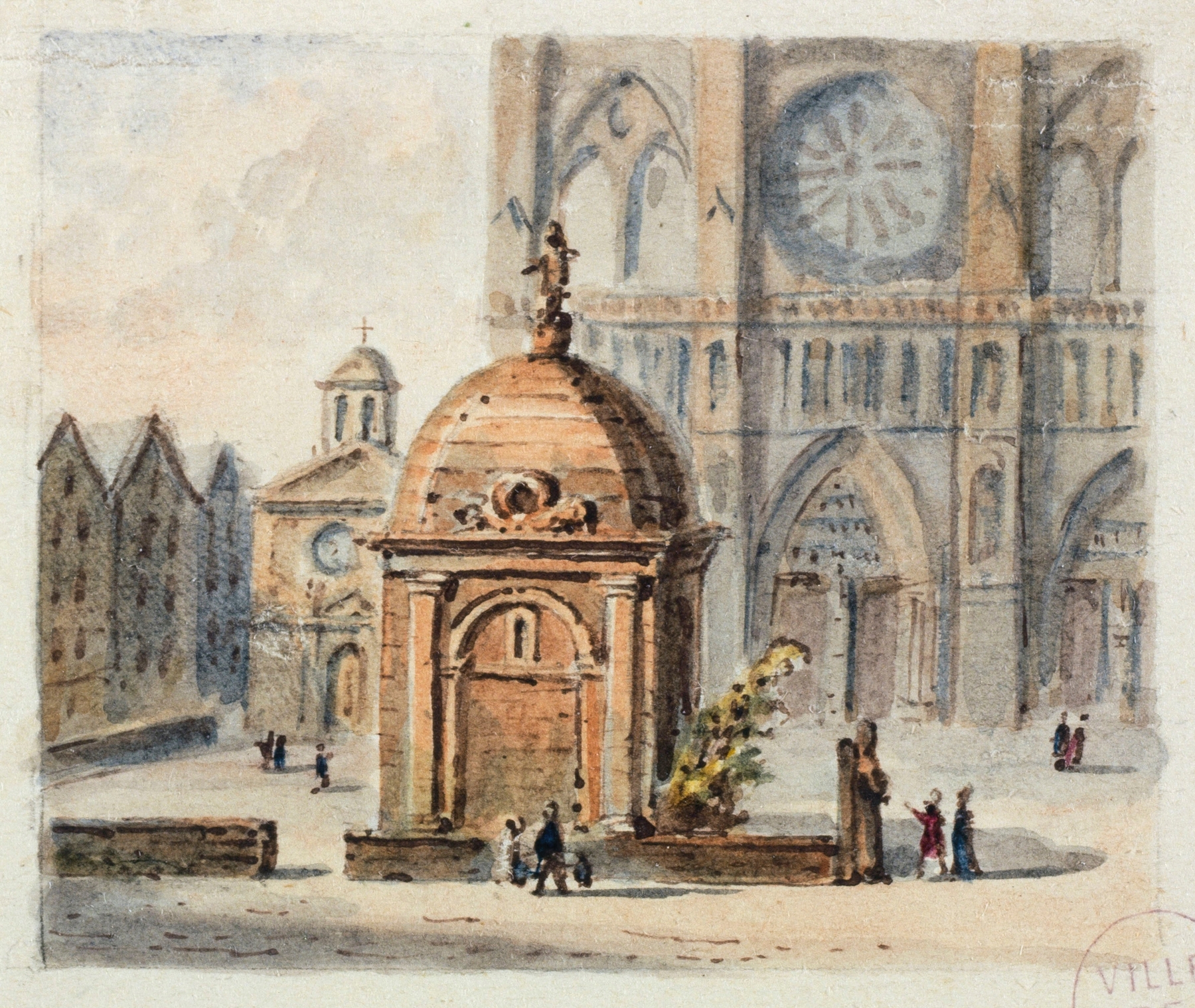 Le parvis de Notre-Dame de Paris, by Auguste-Sébastien Bénard, public domain