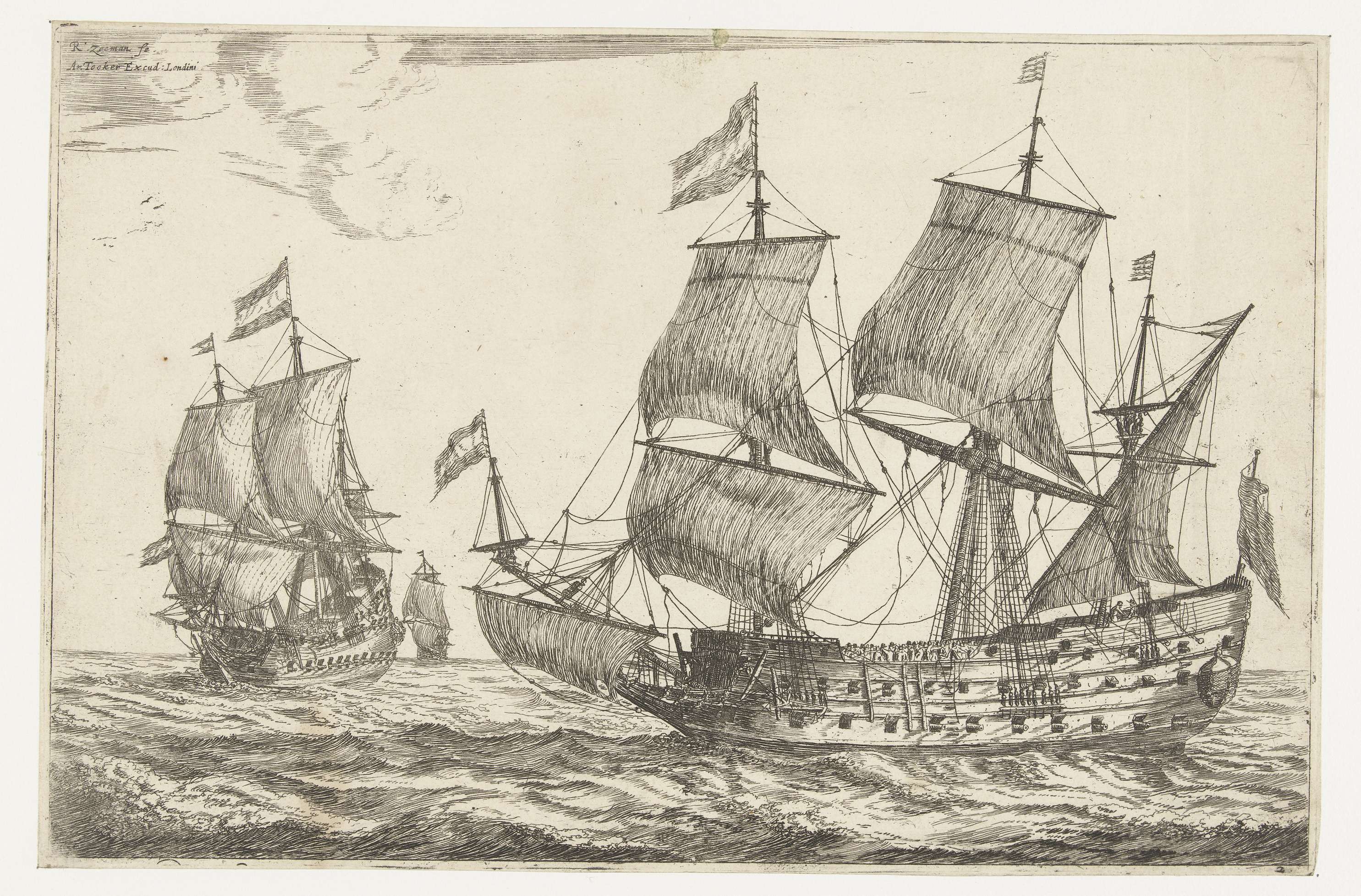 Twee grote oorlogsschepen, by Reinier Nooms, public domain
