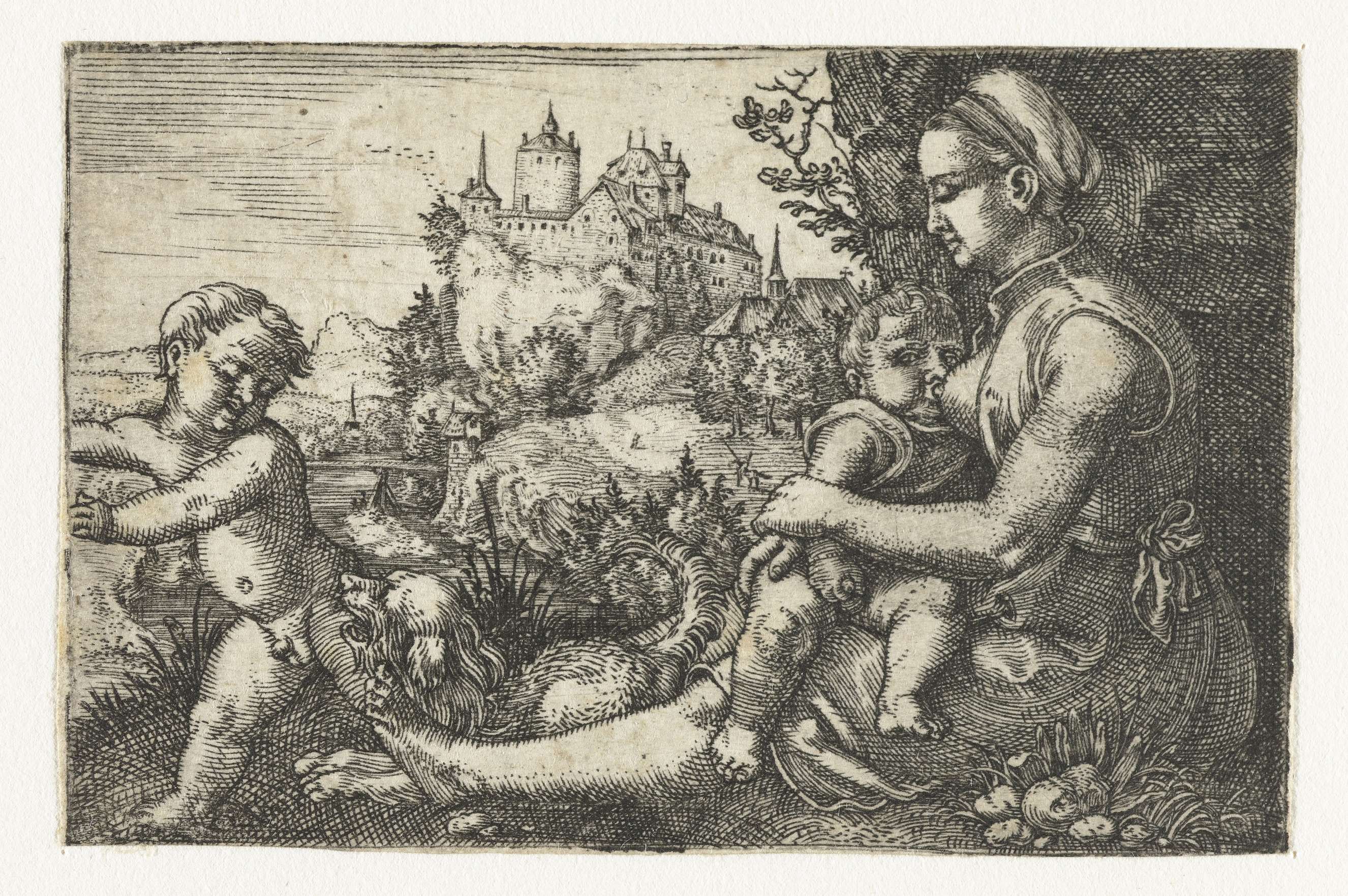 Moeder met twee kinderen, by Barthel Beham, public domain