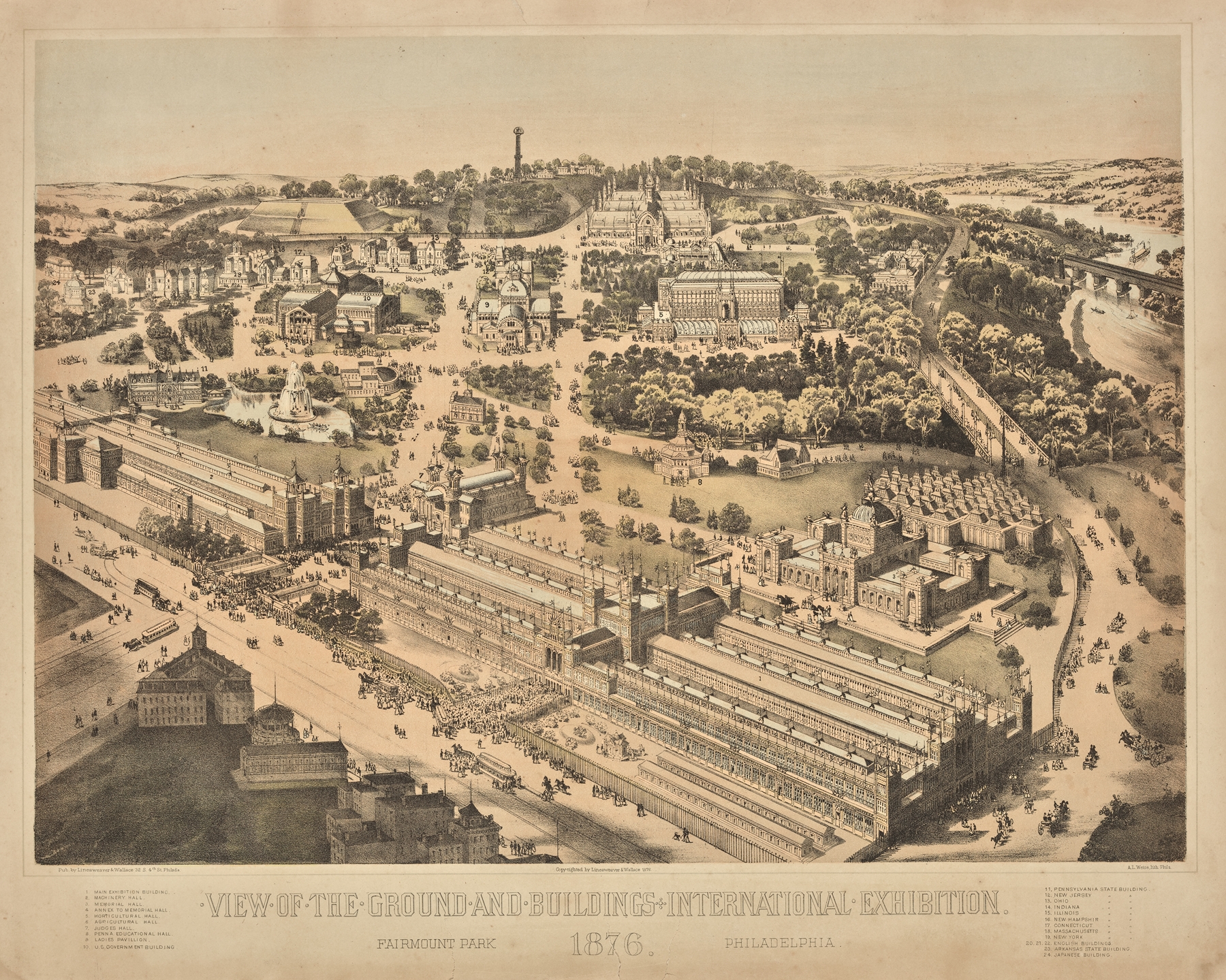 Architecture scene of the International Exhibition in Fairmount Park by A.L. Weise