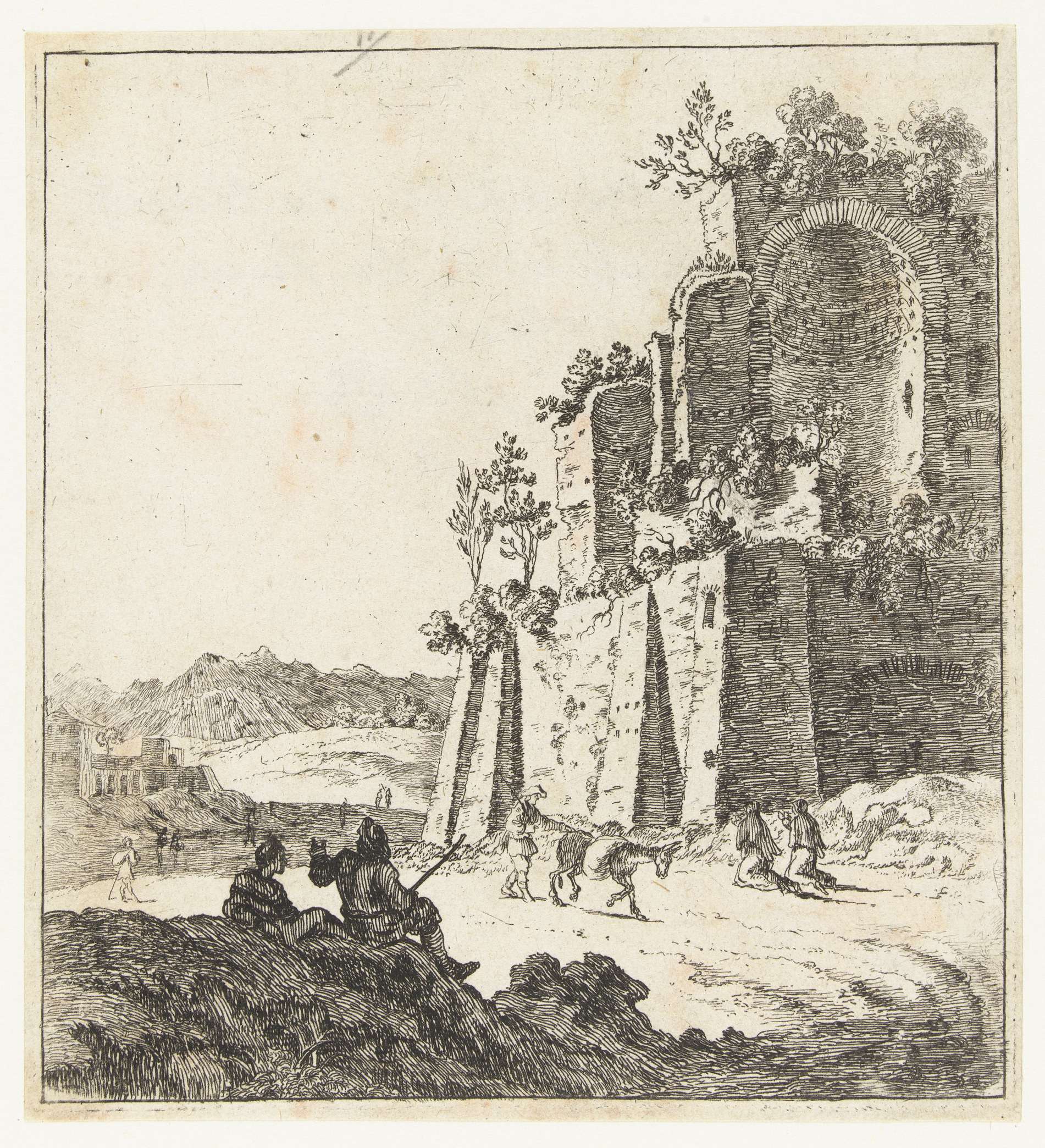 Ruins of the temple of the Sun and Moon at the Colosseum, etching by Bartholomeus Breenbergh