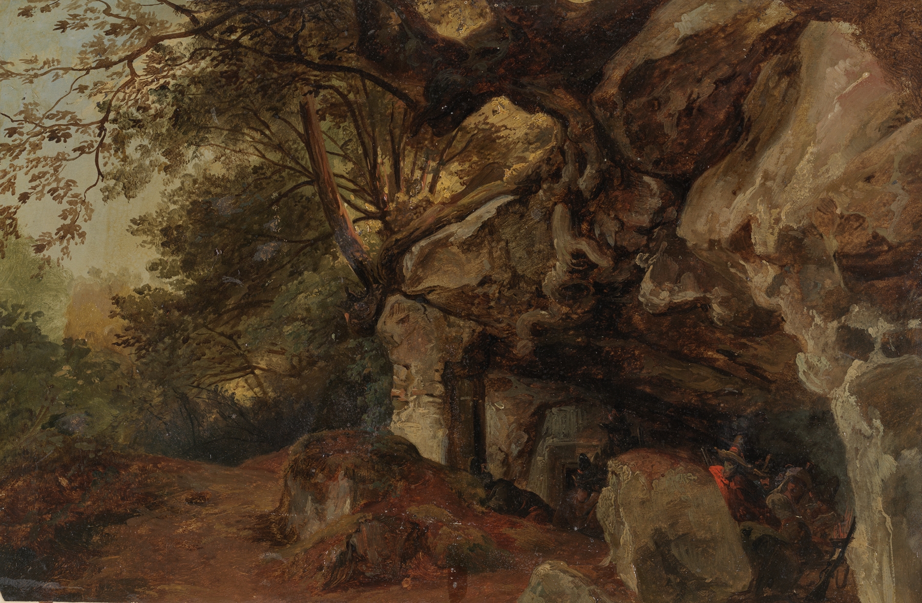 Historical scene of robbers in ambush, oil painting by Johann Baptist Kirner