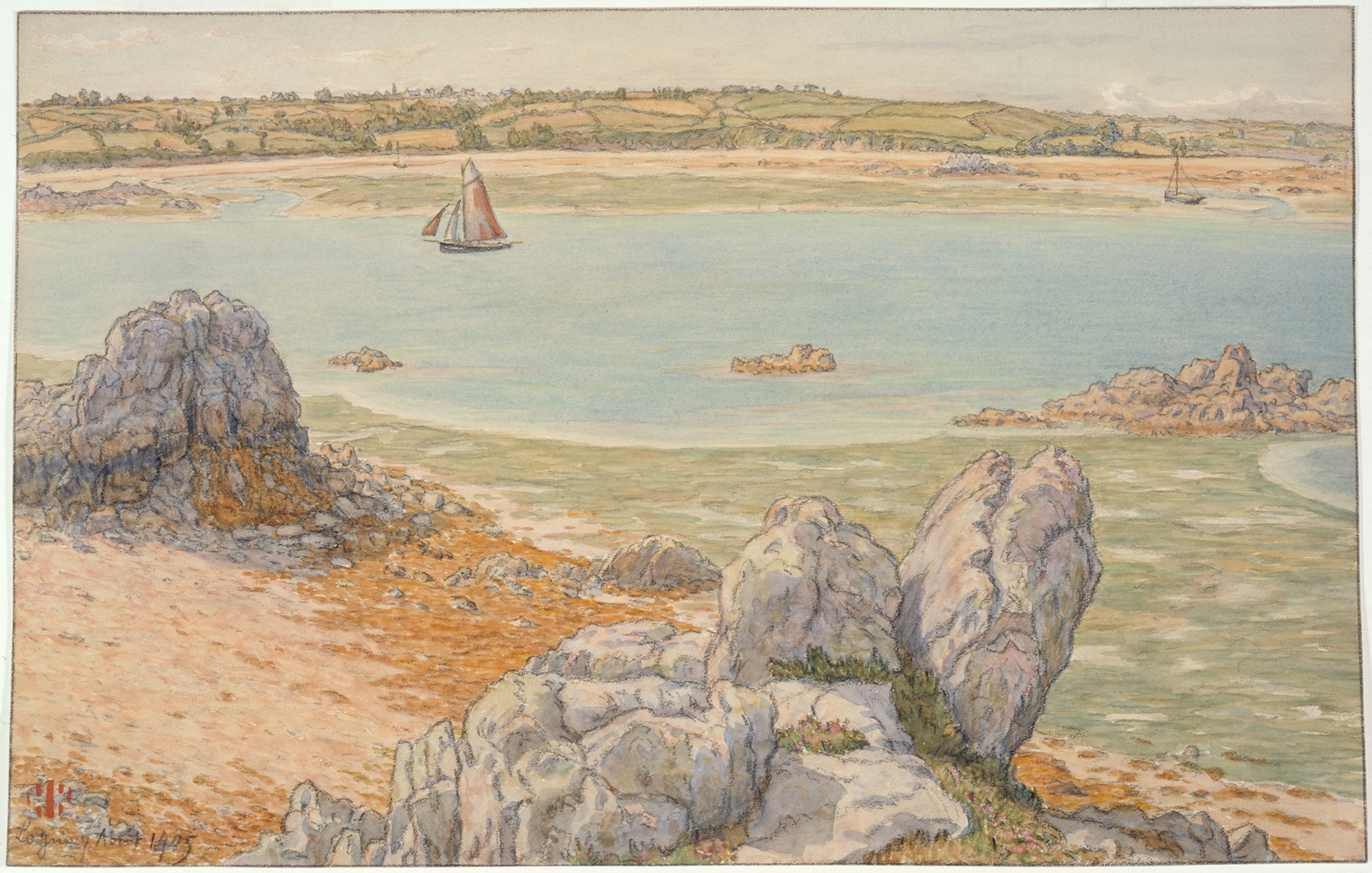 Marine scene depicting estuary and waves by Henri Rivière, oil painting