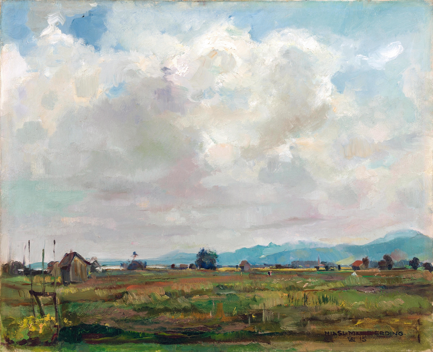 Moosstimmung am Chiemsee by Hiasl Maier-Erding, oil on canvas depicting a tranquil lake scene.