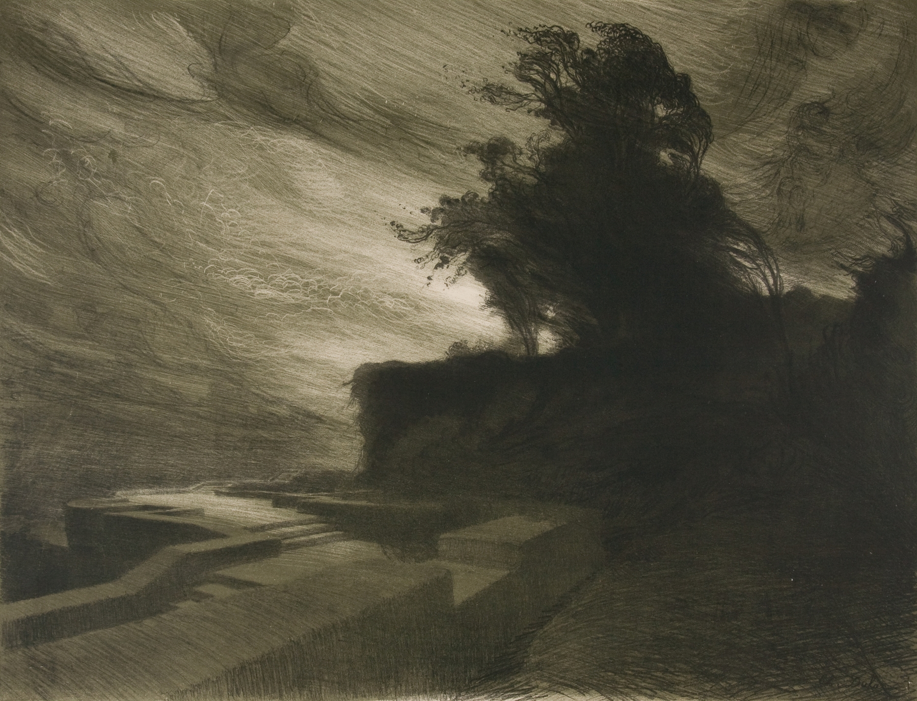 Ethereal figures in mist, oil painting by Charles Marie Dulac