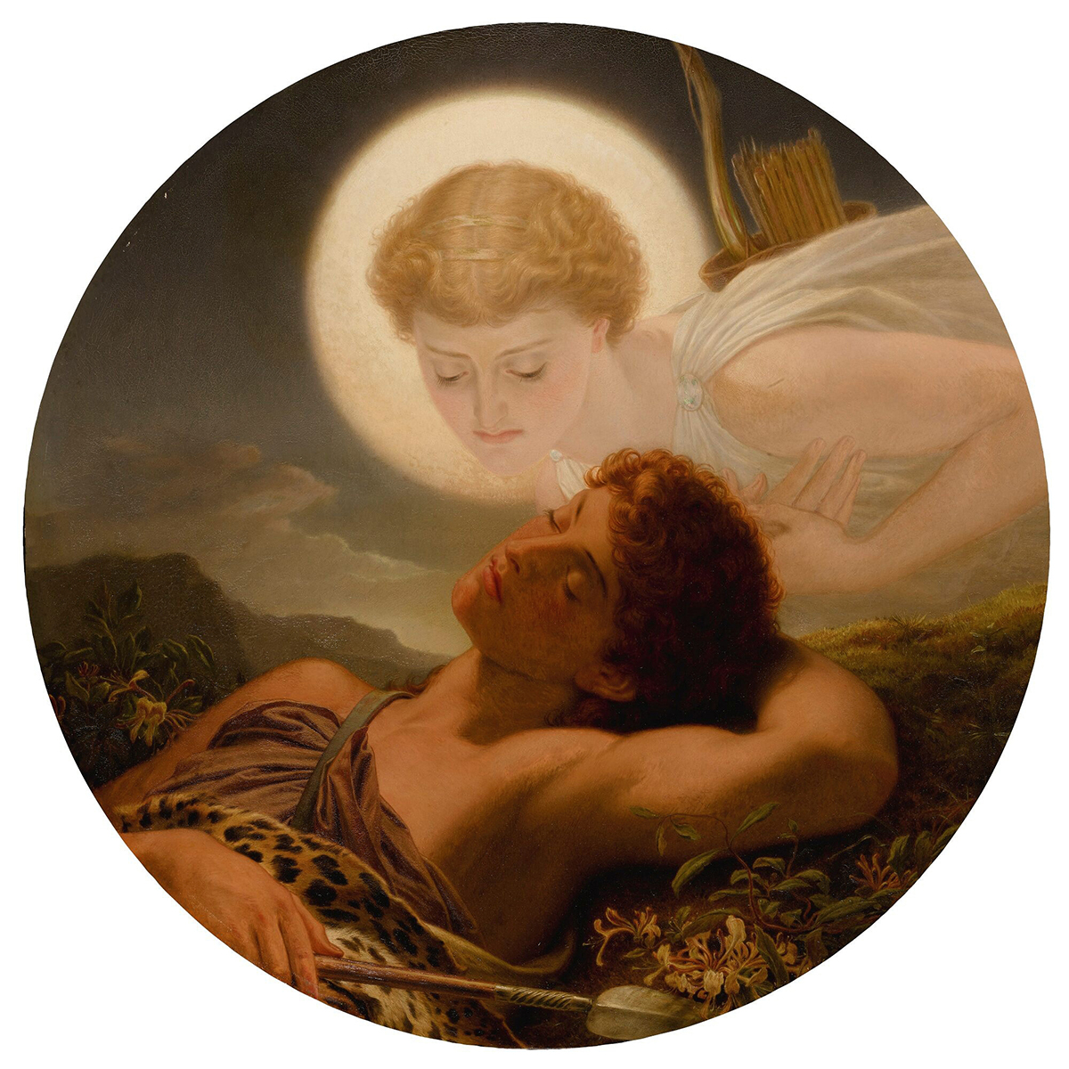A Dream Of Latmos by Sir Joseph Noel Paton, oil painting depicting nymphs and gods under moonlight