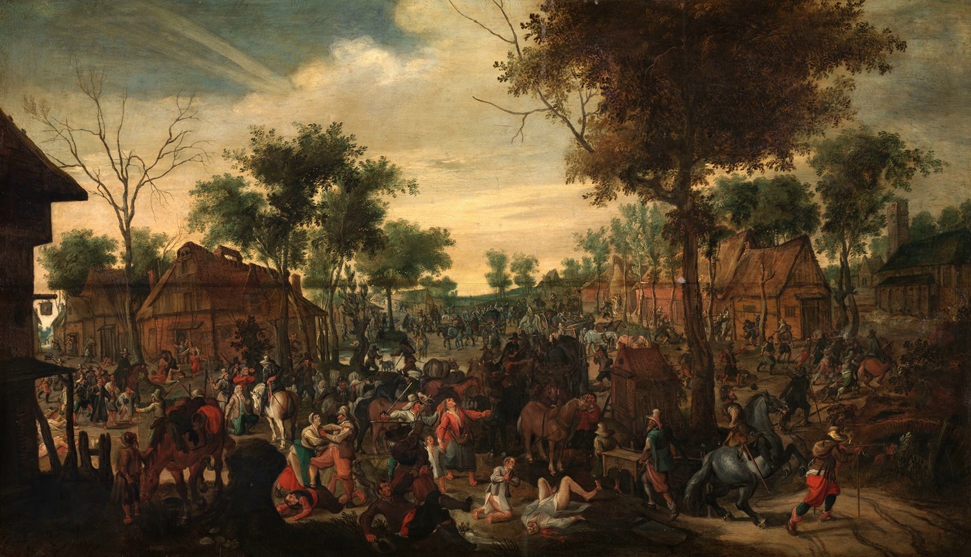 Sebastian Vrancx's 'Plundering of a Hamlet' depicts a dramatic scene of conflict.