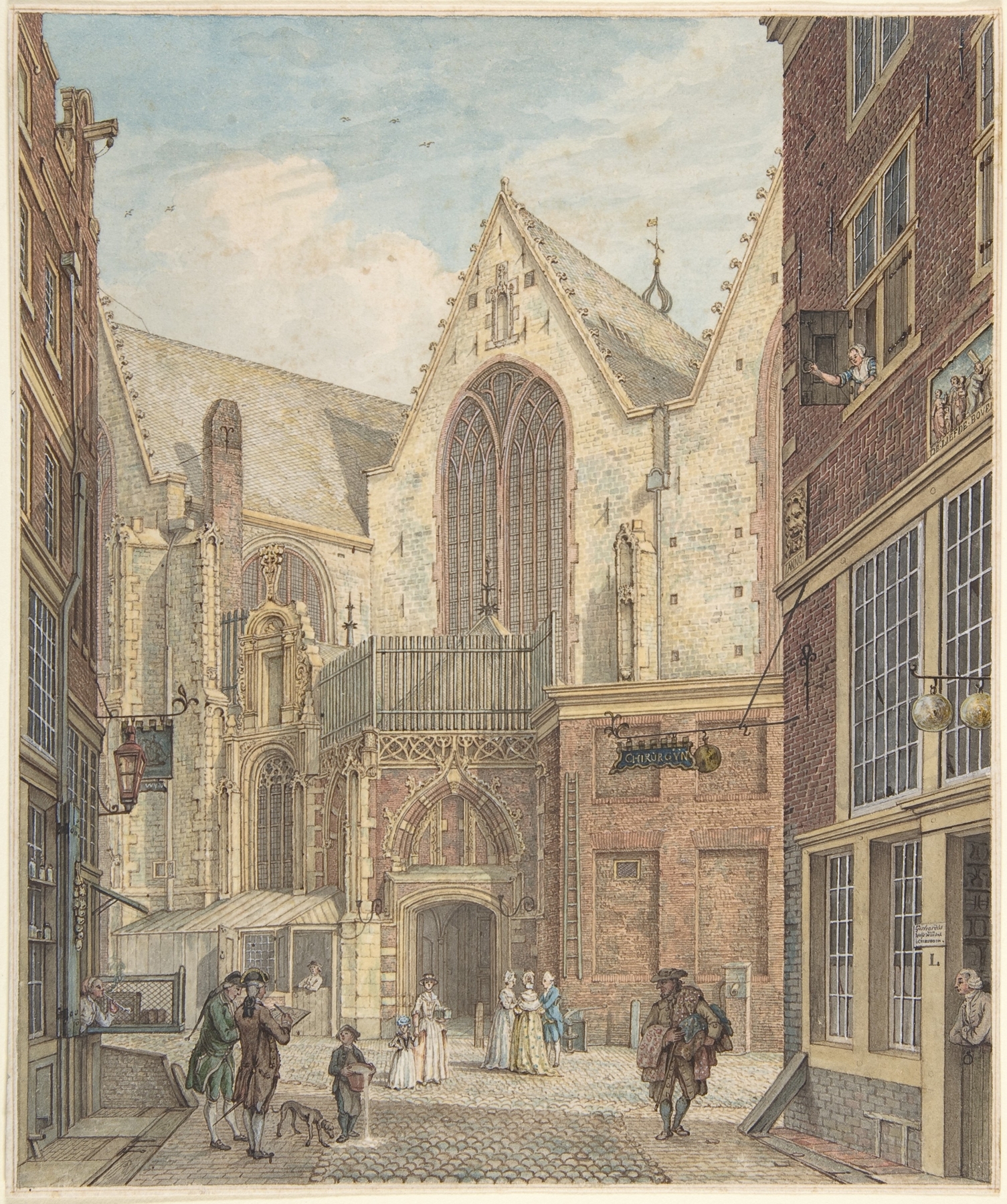 View of the Old Church of Amsterdam by Hermanus Petrus Schouten, oil painting