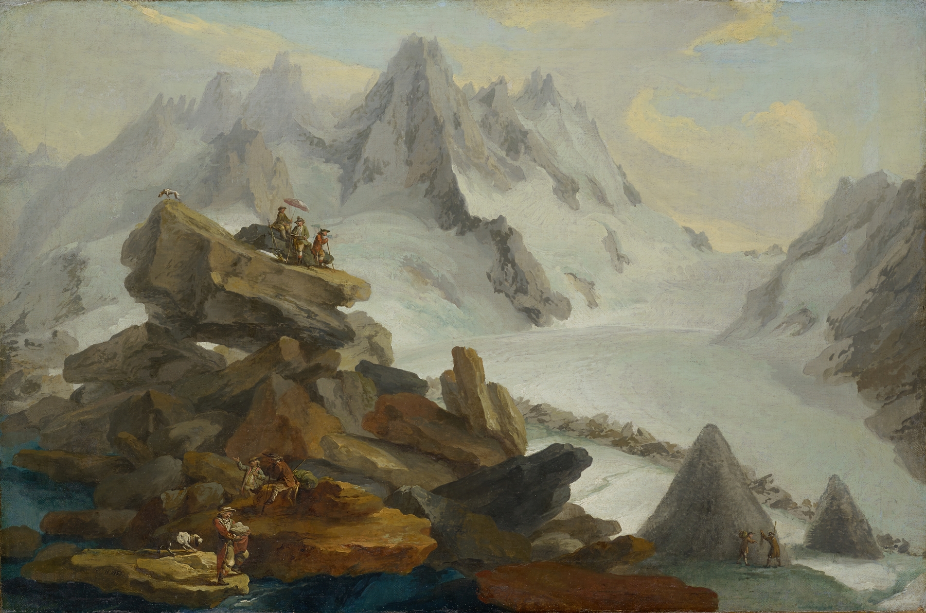 Glacier Lauteraar by Caspar Wolf, oil on canvas depicting a glacial landscape with ice formations.