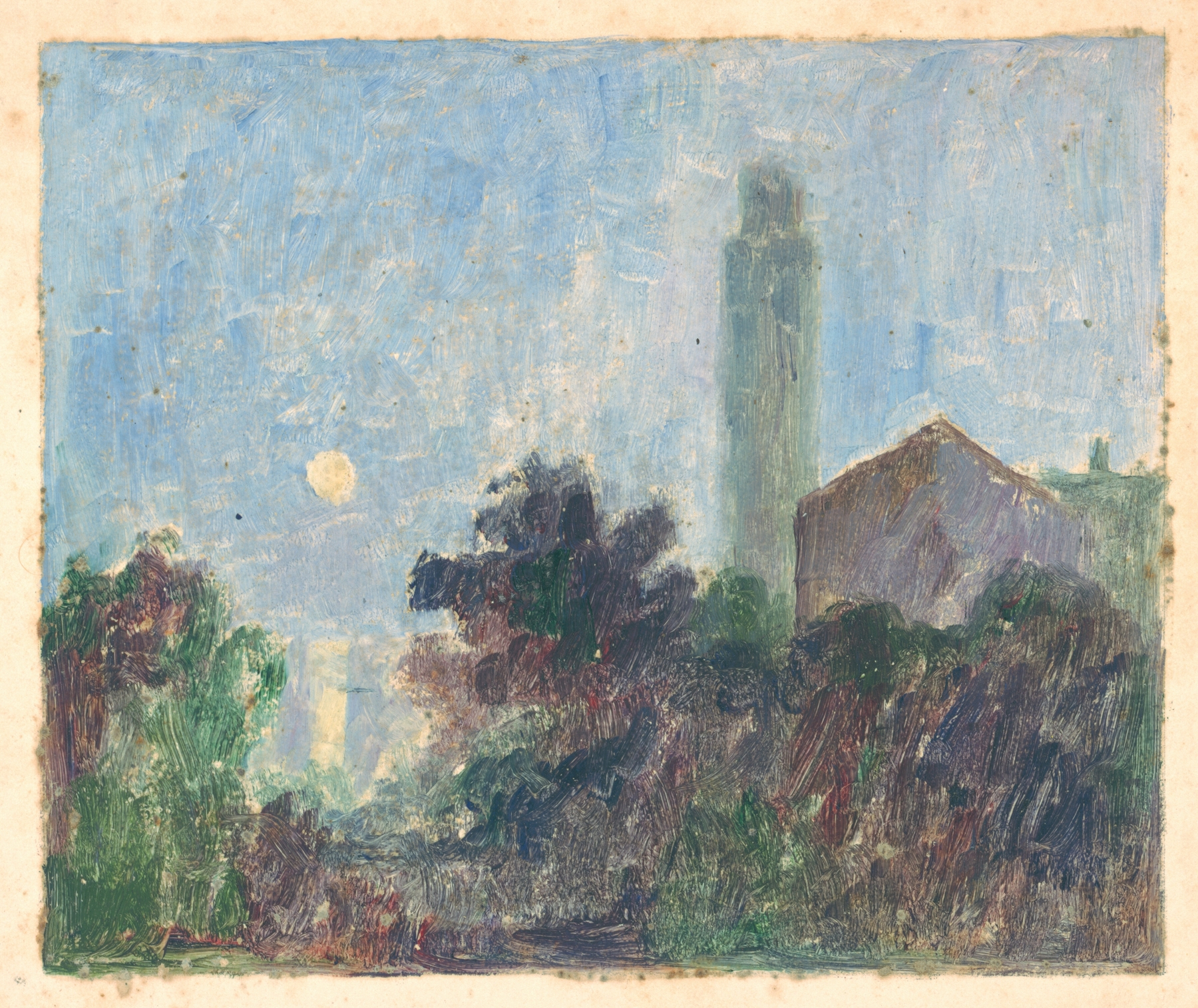 Landscape with a Church by Dezider Czölder, impressionism, features a church and trees.