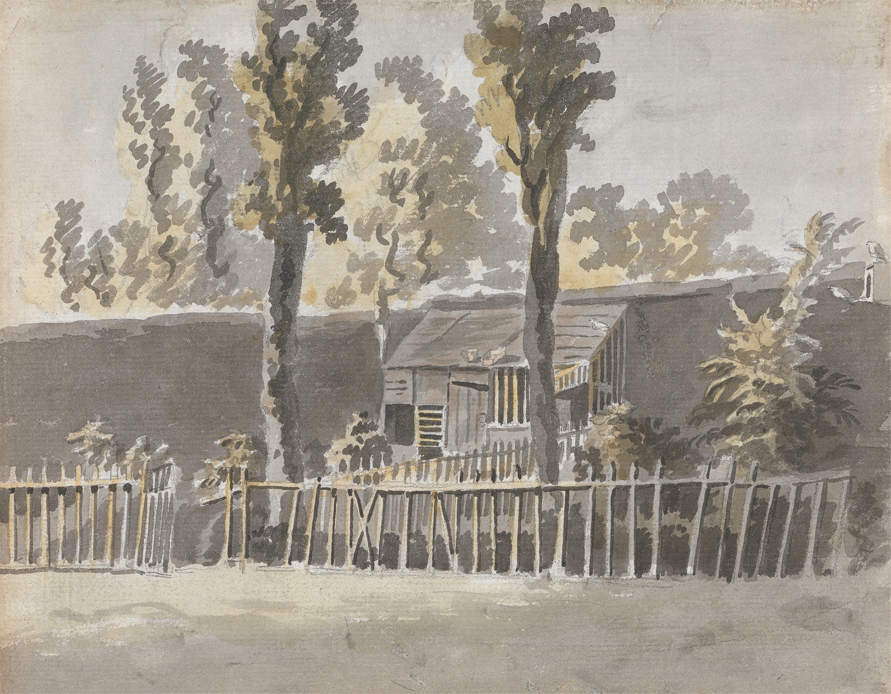 Trees before a House by James Miller, oil painting depicting trees and a house.
