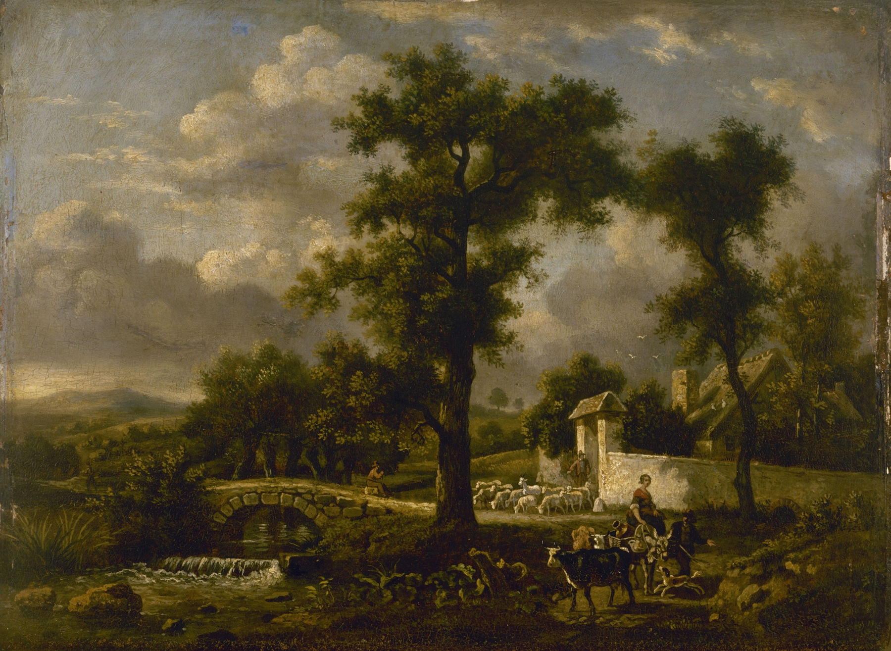 Landscape oil painting by Jean-Louis Demarne featuring gentle hills and nature.