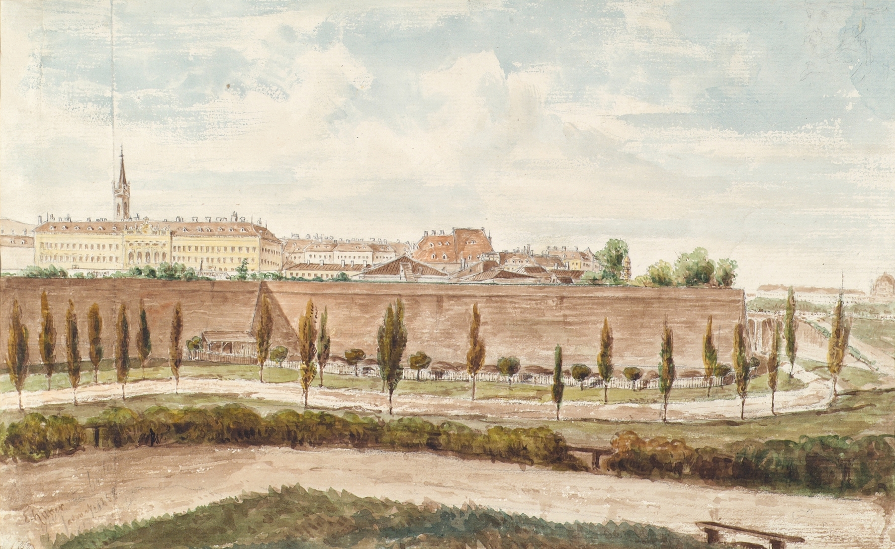 Architecture of Augustinerbastei in Wien by Emil Hütter, oil painting