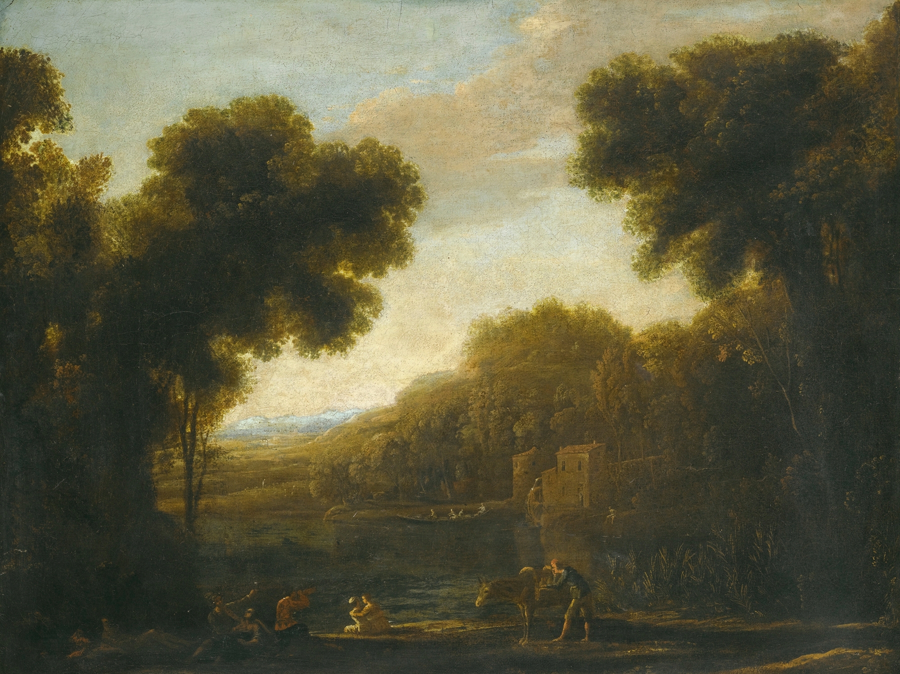A River Landscape With Travellers On The Bank, by Claude Lorrain, public domain