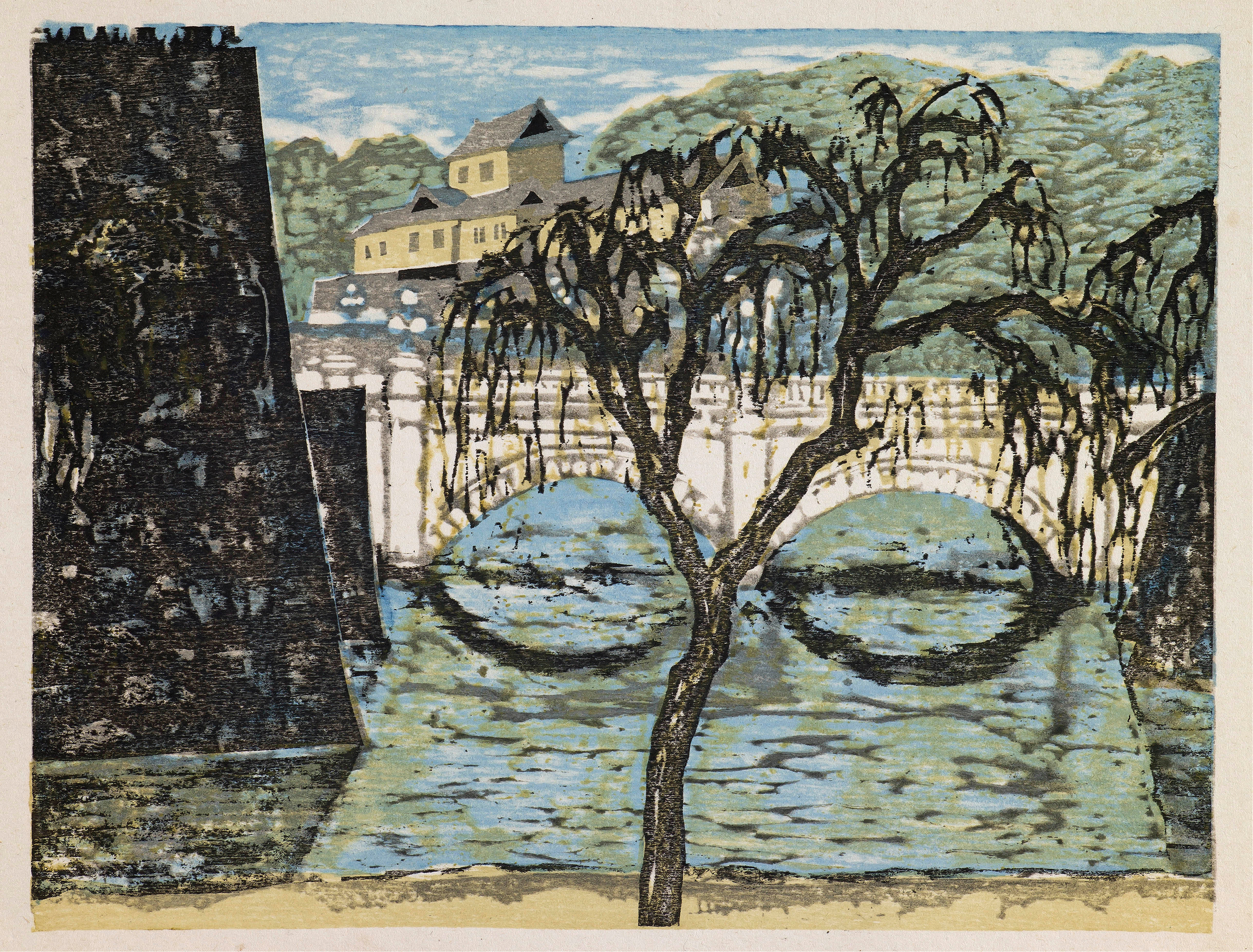 Nijūbashi, from the series ‘Recollections of Tokyo’, by Onchi Kōshirō, public domain