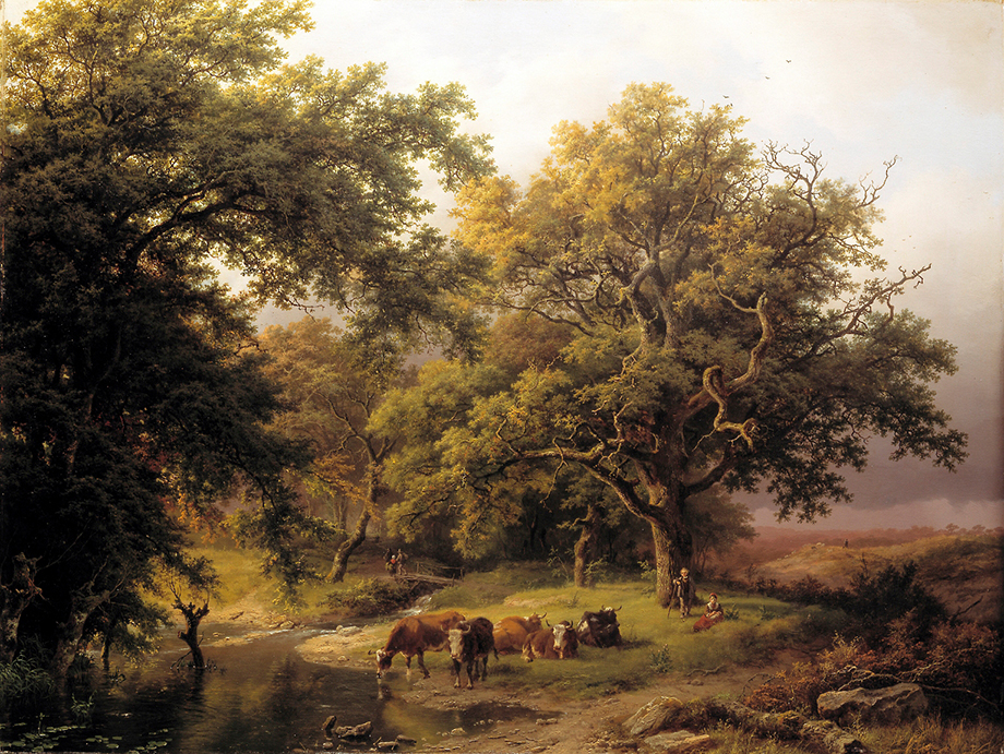 Brook by the Edge of the Woods, oil painting by Barend Cornelis Koekkoek depicting a serene landscape.